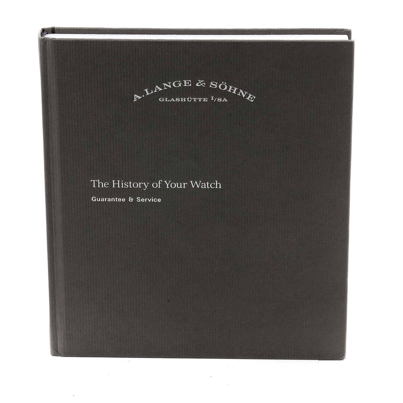 The image shows the guarantee and service booklet for the Saxonia model by A. Lange 
Söhne.