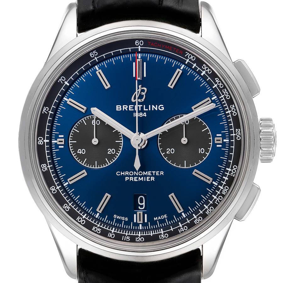 Breitling Premier B01 42mm Blue Dial Steel Mens Watch AB0118 Box Card SwissWatchExpo