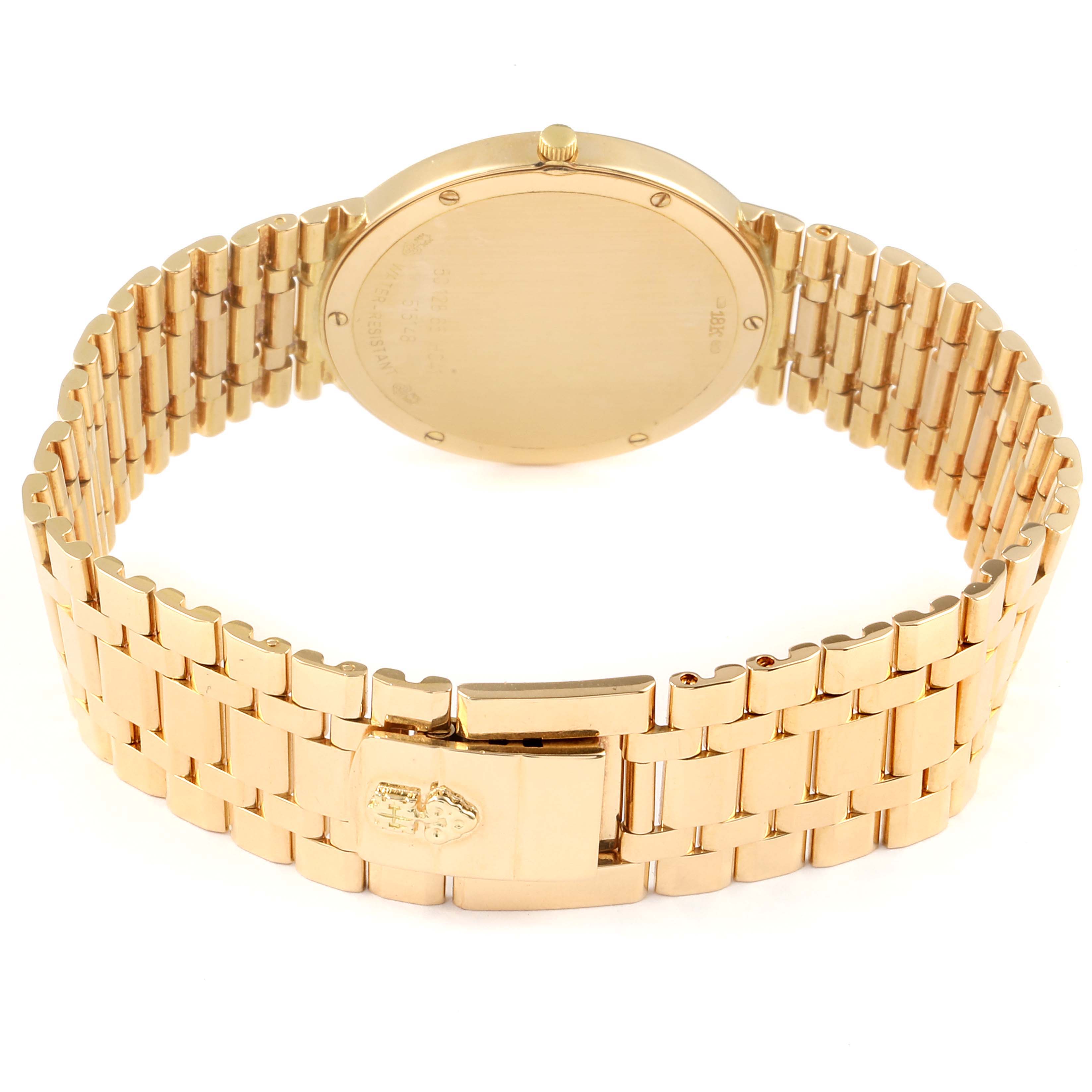 The image shows the back and bracelet of a Corum 50.128.65 H-041 Men's Yellow Gold Champagne Dial 50.128.65 H-041 Men's Yellow Gold Champagne Dial 18k Yellow Gold Prism Crystal Diamond Mens Watch, model 50.128.65.