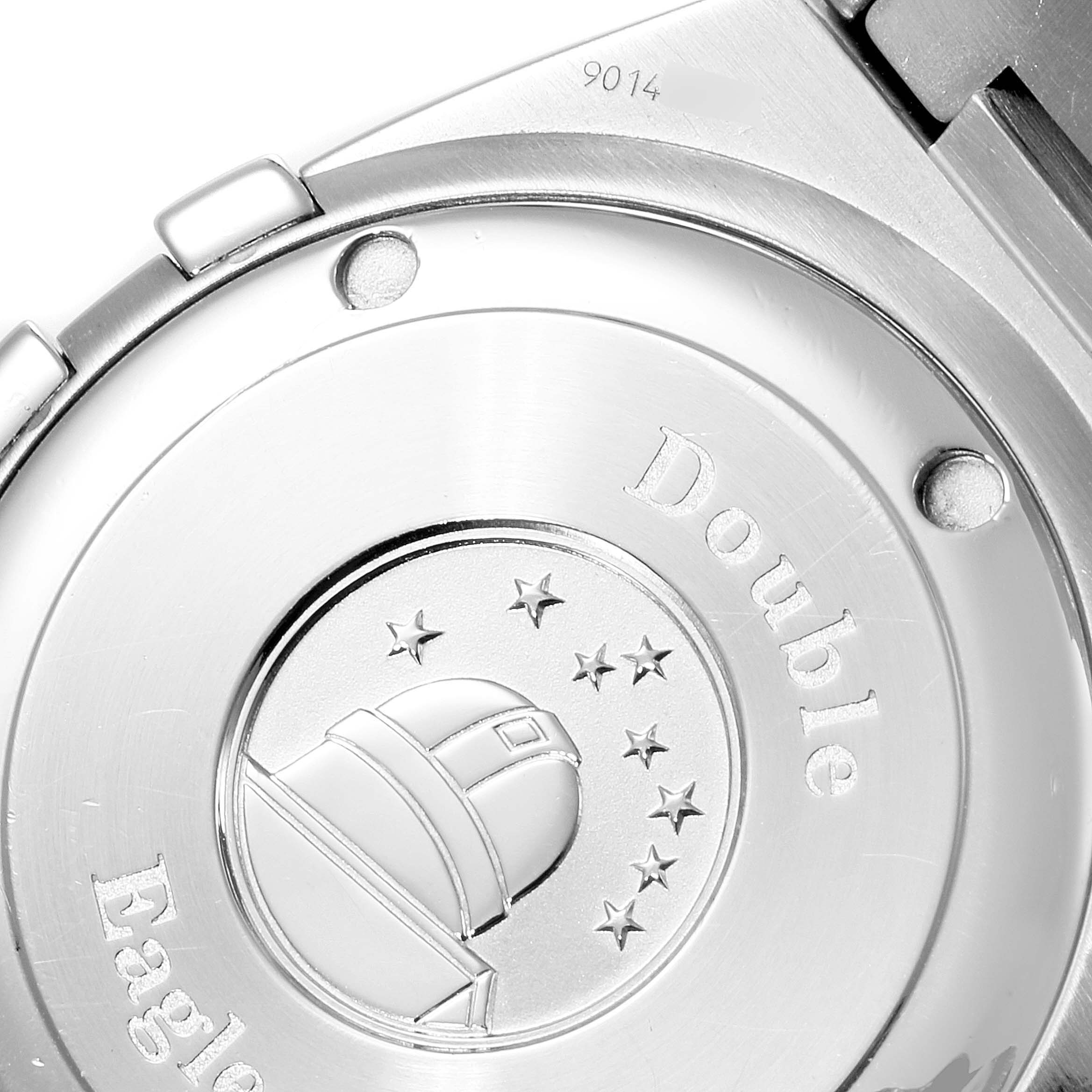 This is a close-up view of the case back of an Omega Constellation 1513.51.00 Men's Stainless Steel Black Dial 1513.51.00 Men's Stainless Steel Black Dial watch.