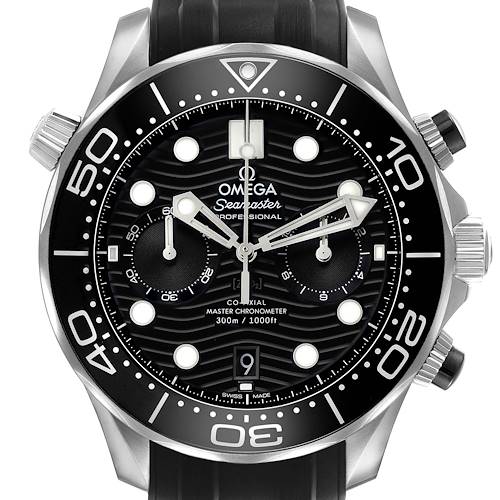 The image shows a front view of the Omega Seamaster 210.30.44.51.01.001 Men's Stainless Steel Black Dial, highlighting the bezel, dial, and hands.