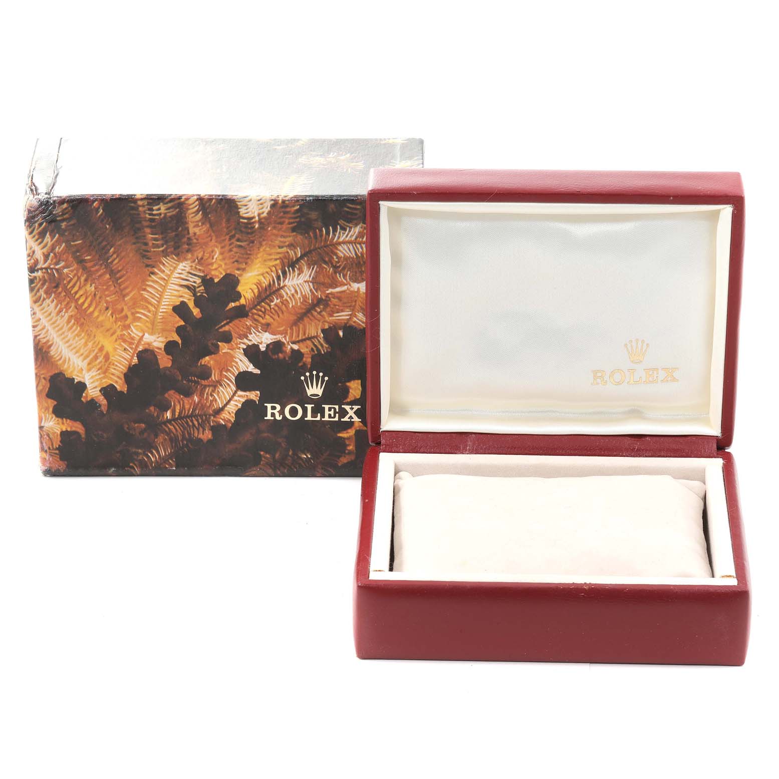 The image shows the box and inner case for a Rolex President 69178 Women's Yellow Gold Champagne Dial 69178 Women's Yellow Gold Champagne Dial model watch, displayed from a front angle.