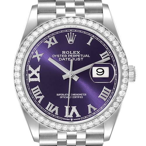 Photo of Rolex Datejust Steel Purple Diamond Dial Bezel Mens Watch 126284 Unworn