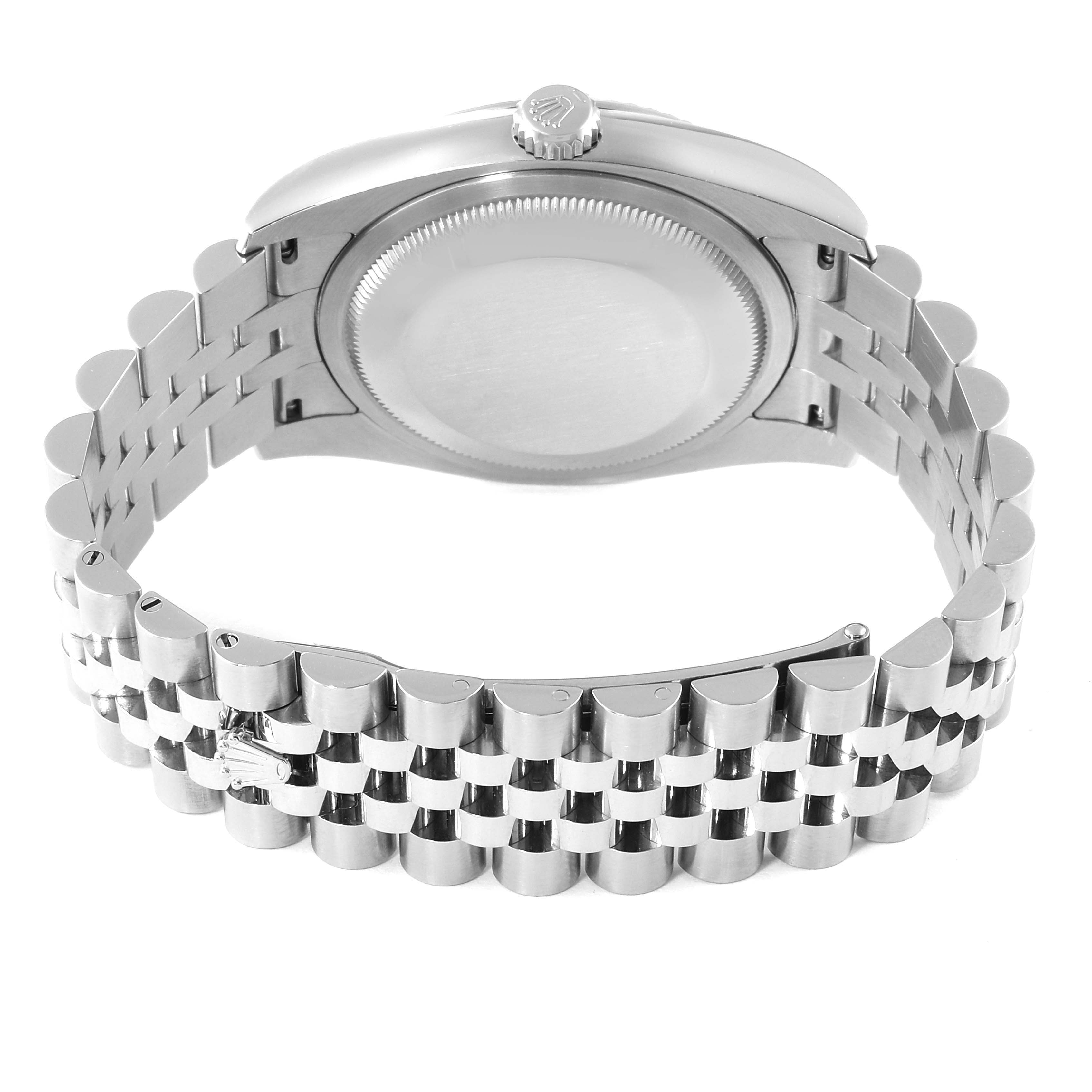 This image shows the back and bracelet of a Rolex Datejust 116234 Men's Stainless Steel Blue Dial 116234 Men's Stainless Steel Blue Dial watch, viewed from the rear.