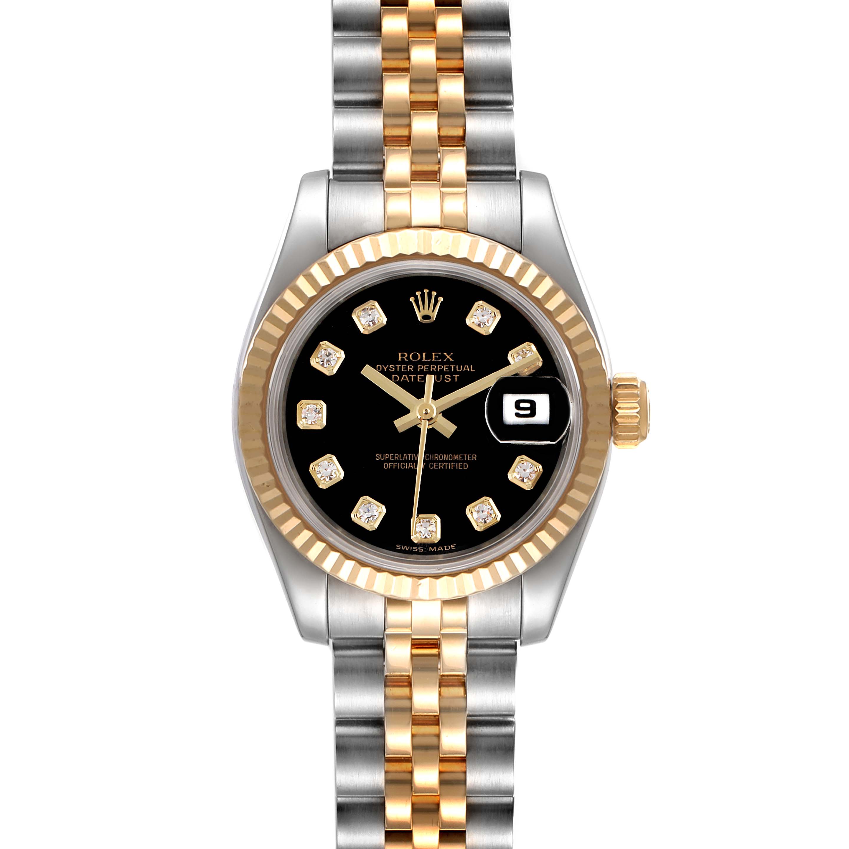 Rolex Datejust Steel Yellow Gold Black Diamond Dial Watch 179173 Box ...