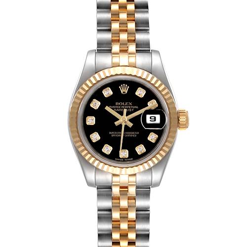 Photo of Rolex Datejust Steel Yellow Gold Black Diamond Dial Watch 179173 Box Papers