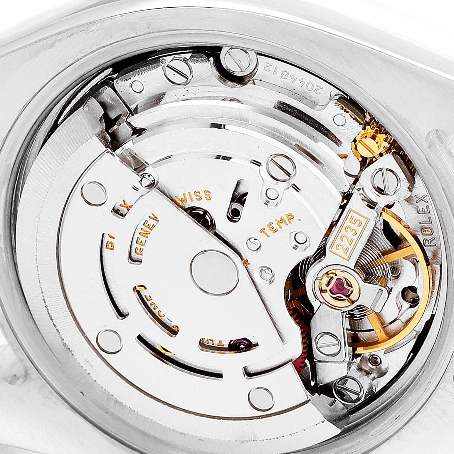 This image shows the internal mechanism of a Rolex Datejust 179173 Women's Steel and Gold (two tone) Black Dial 179173 Women's Steel and Gold (two tone) Black Dial watch, highlighting the movement components.
