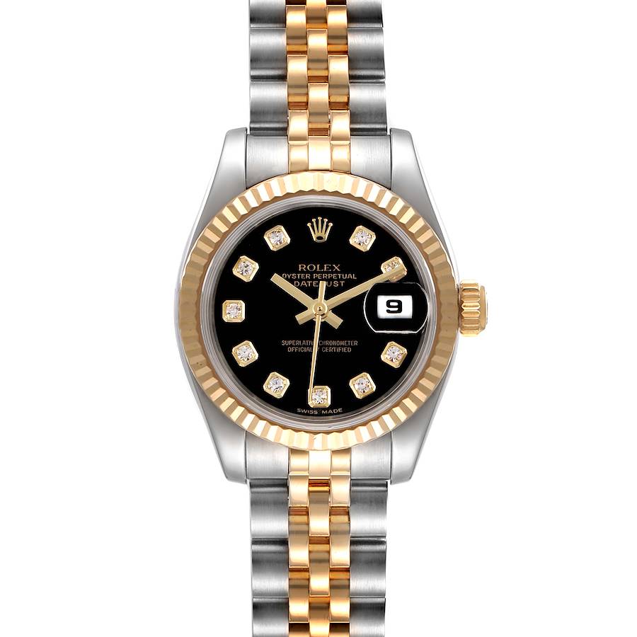 Rolex Datejust Steel Yellow Gold Black Diamond Dial Watch 179173 Box Papers SwissWatchExpo