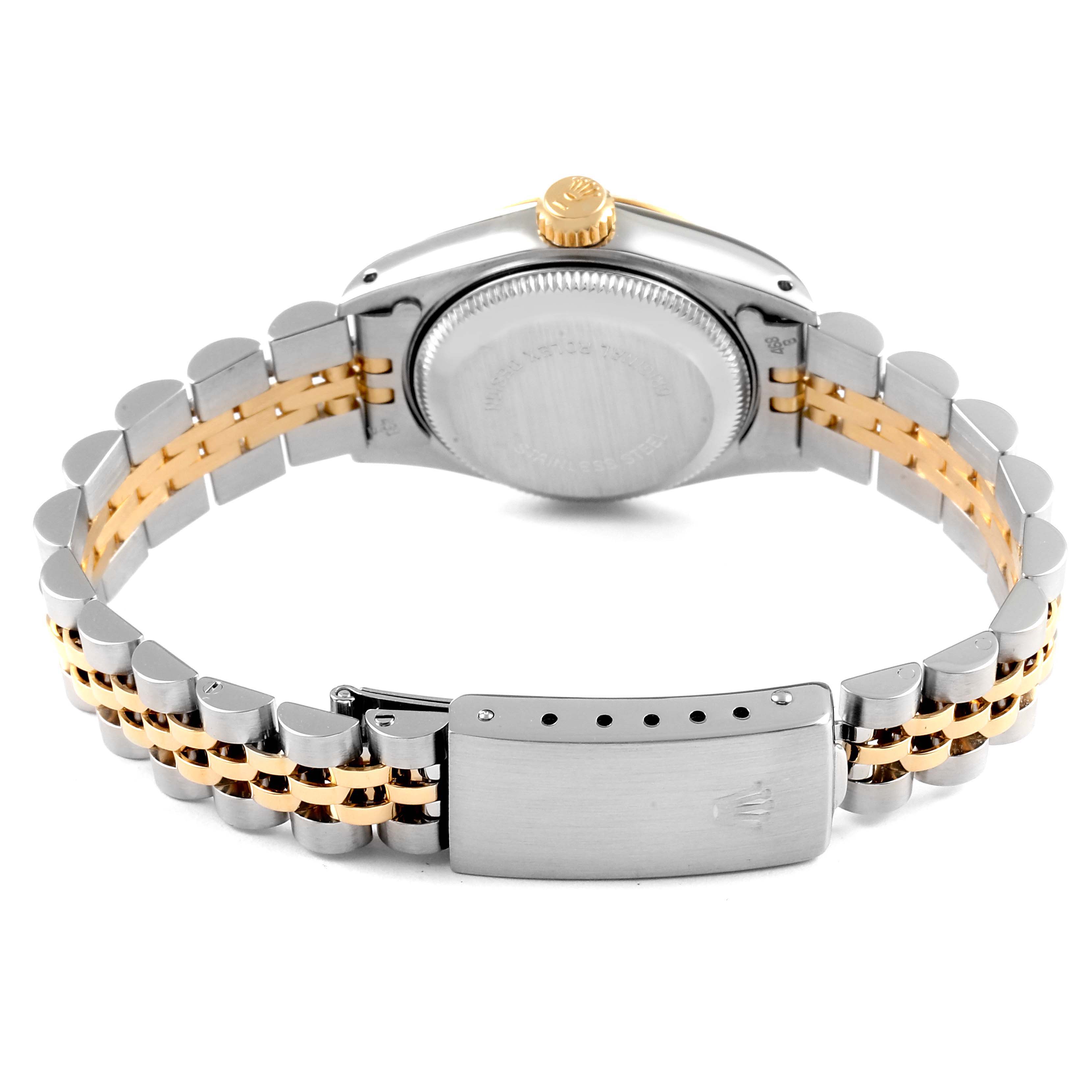 The image shows the back view of a Rolex Datejust 69173 Women's Steel and Gold (two tone) Champagne Dial 69173 Women's Steel and Gold (two tone) Champagne Dial watch, highlighting the bracelet and clasp.