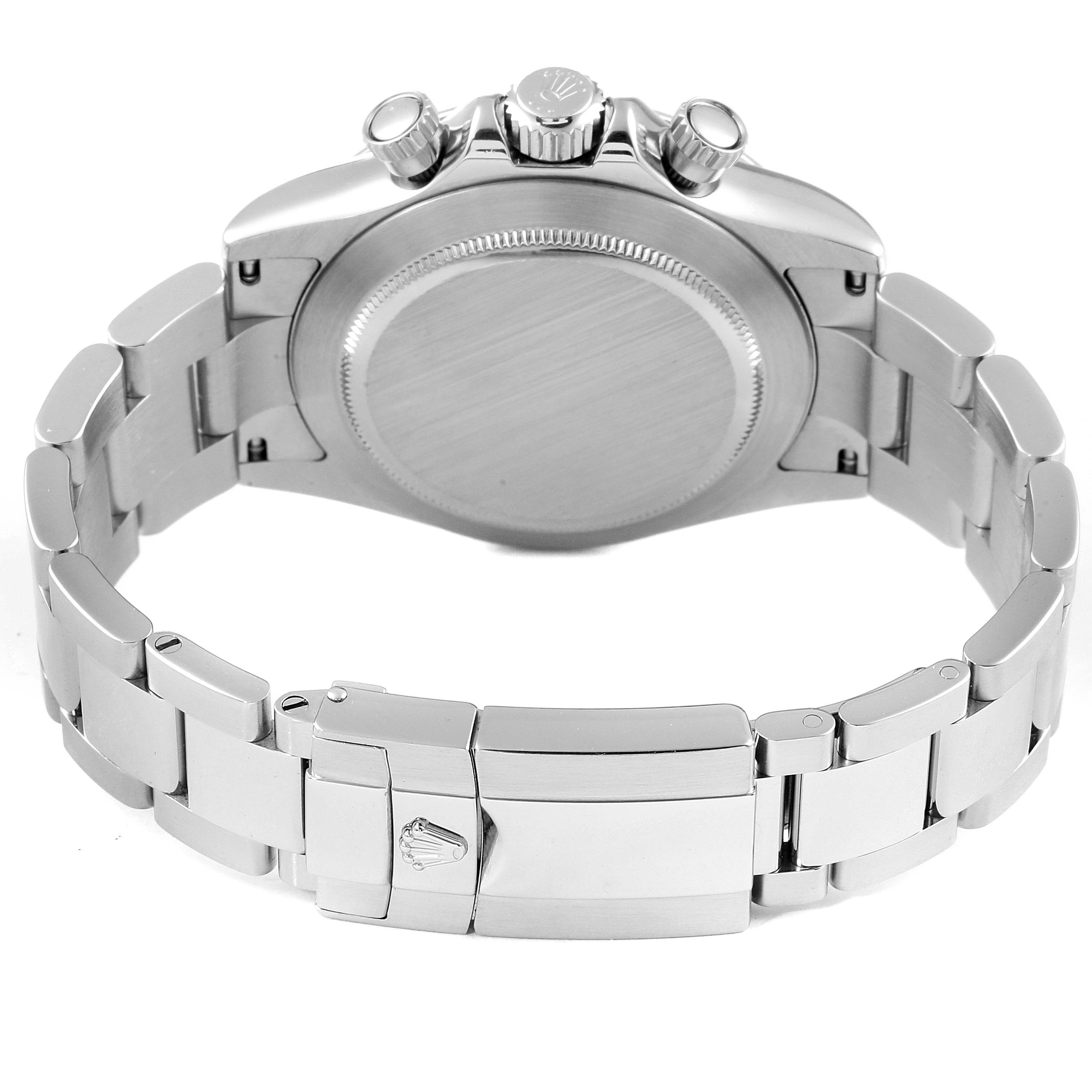 The image shows the back case and bracelet clasp of the Rolex Daytona 116520 Men's Stainless Steel Black Dial 116520 Men's Stainless Steel Black Dial watch.