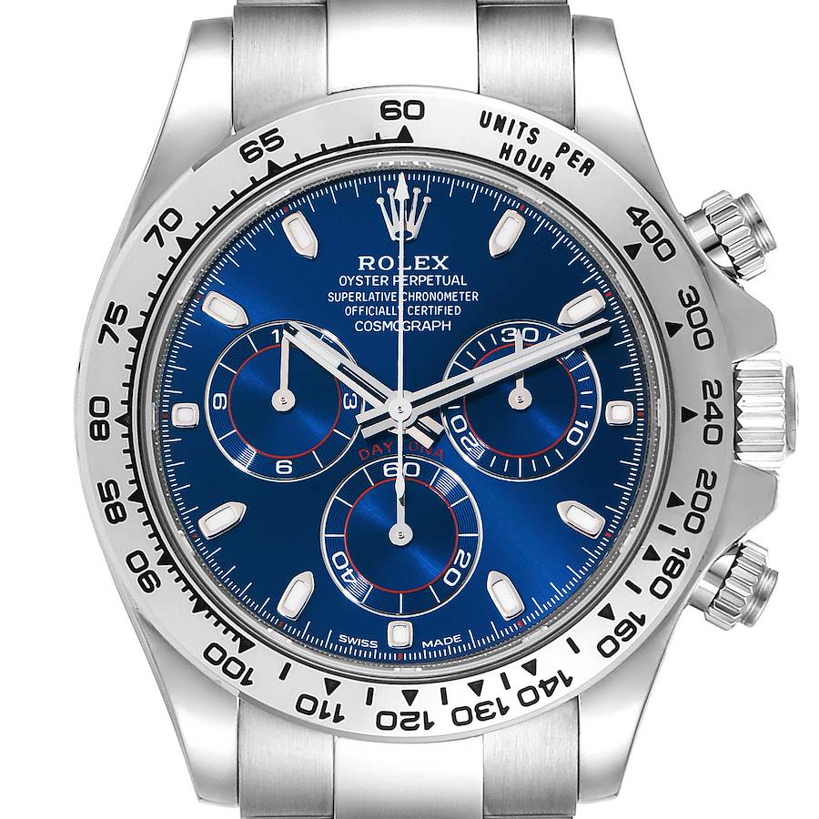 Brise ubehageligt fup Rolex Daytona Blue Dial White Gold Chronograph Mens Watch 116509 Box Card |  SwissWatchExpo