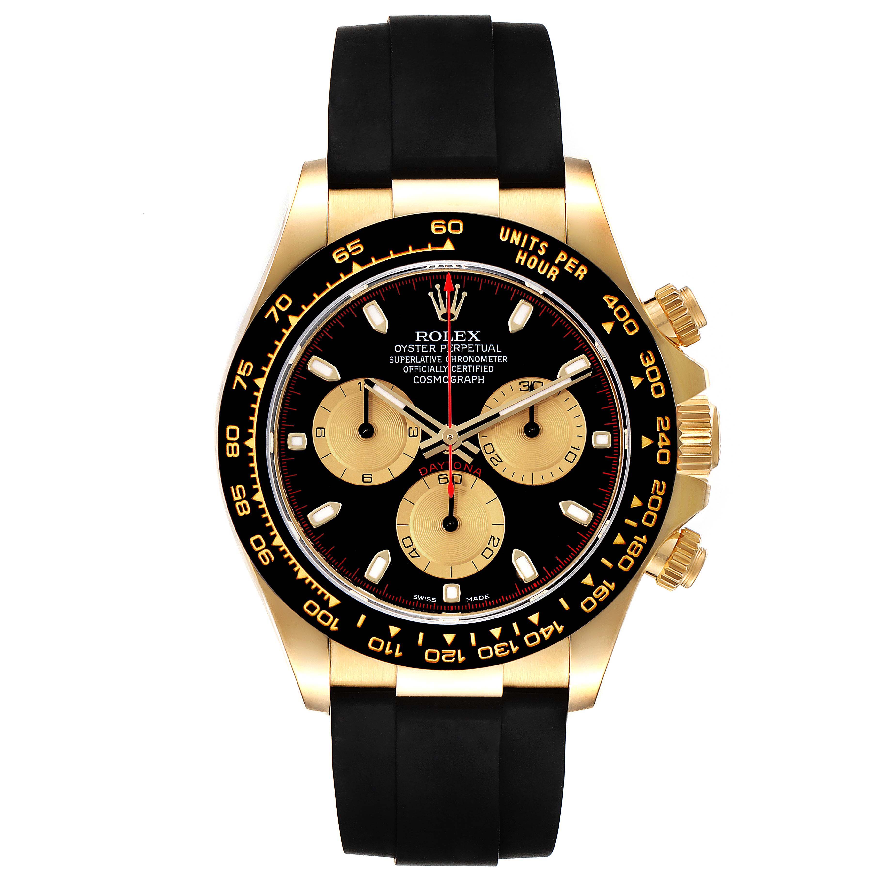 Rolex Daytona Yellow Gold Black Dial Ceramic Bezel Watch 116518 Box ...