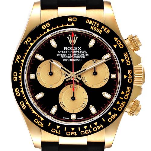 Rolex Daytona Yellow Gold Black Dial Ceramic Bezel Watch 116518 Box Card