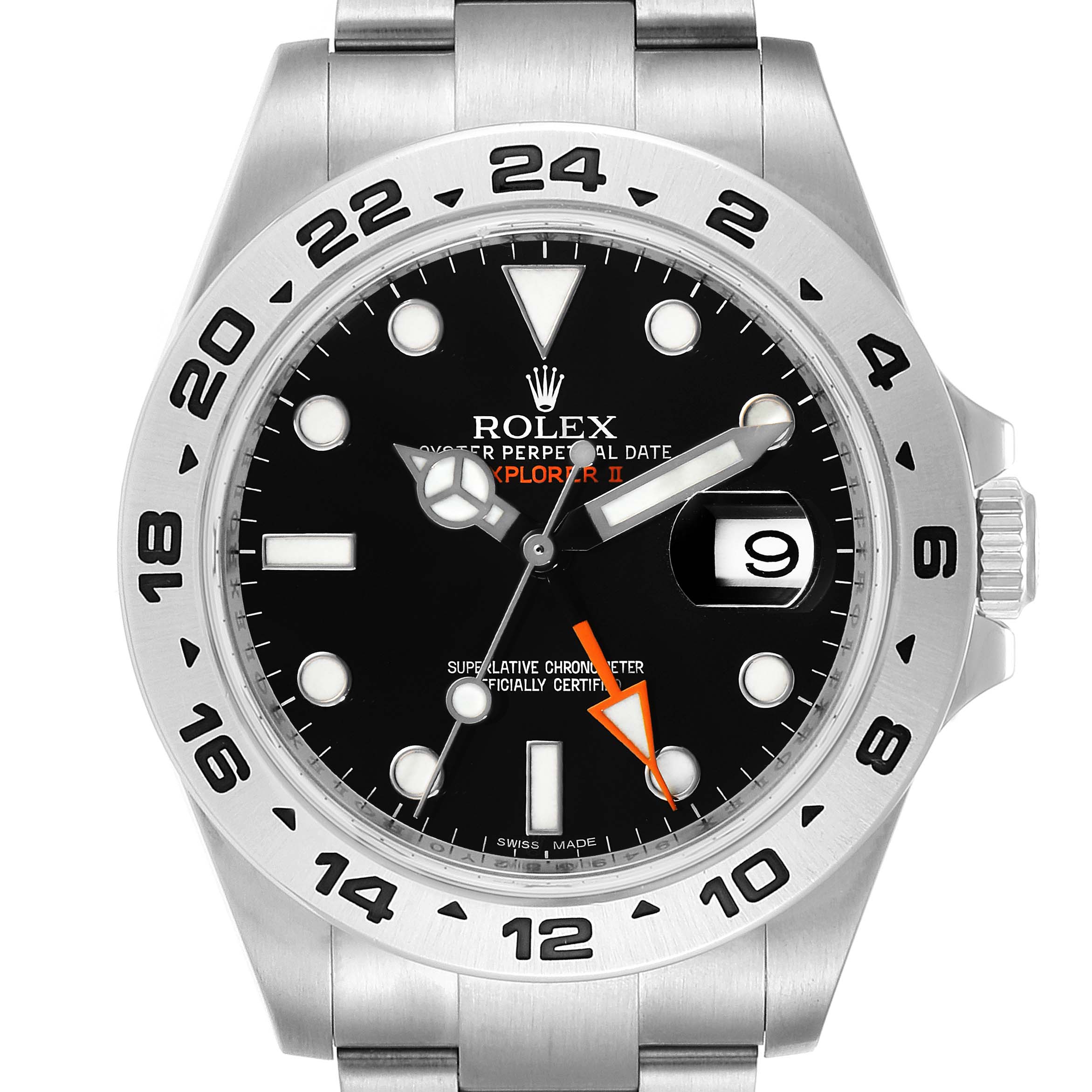 The image shows a front view of the Rolex Explorer 216570 Men
s Stainless Steel Black Dial 216570 Men
s Stainless Steel Black Dial watch, displaying its stainless steel case, bezel, and black dial with a date window.