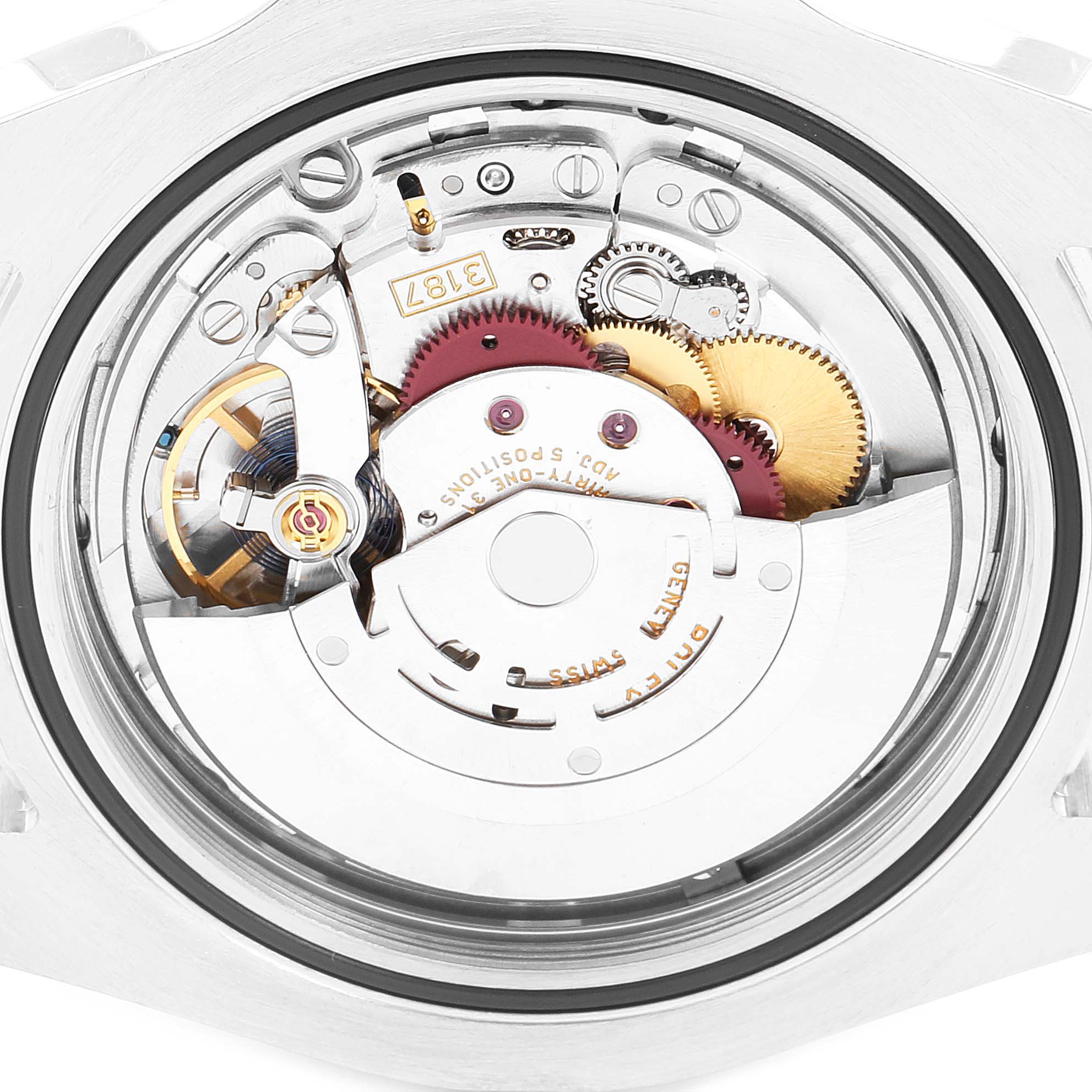 This image shows the back of the Rolex Explorer 216570 Men
s Stainless Steel Black Dial 216570 Men
s Stainless Steel Black Dial, highlighting its internal movement parts and mechanisms.