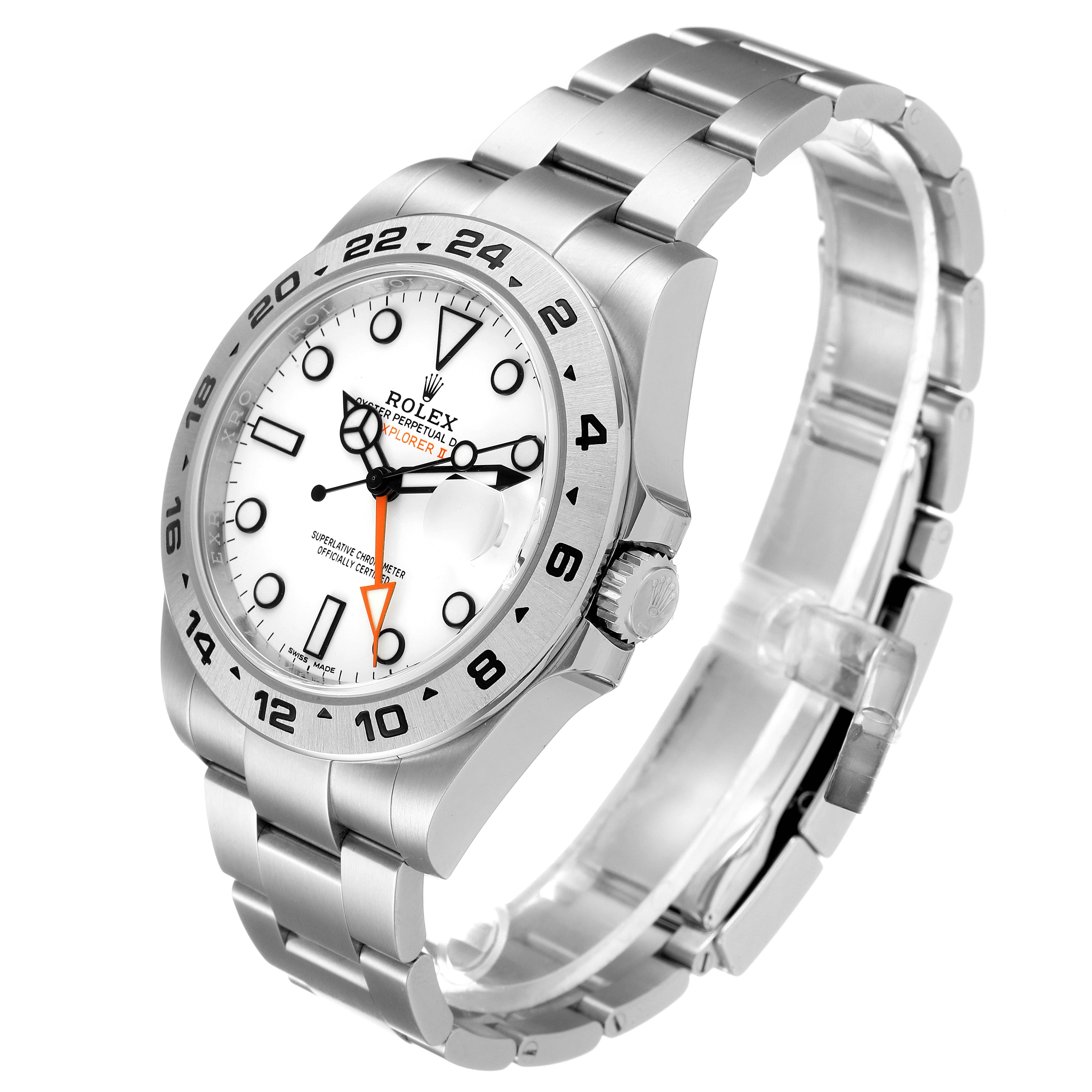 The Rolex Explorer 216570 Men
s Stainless Steel White Dial 216570 Men
s Stainless Steel White Dial model watch is shown at a three-quarter angle, highlighting the face, bezel, crown, and bracelet.