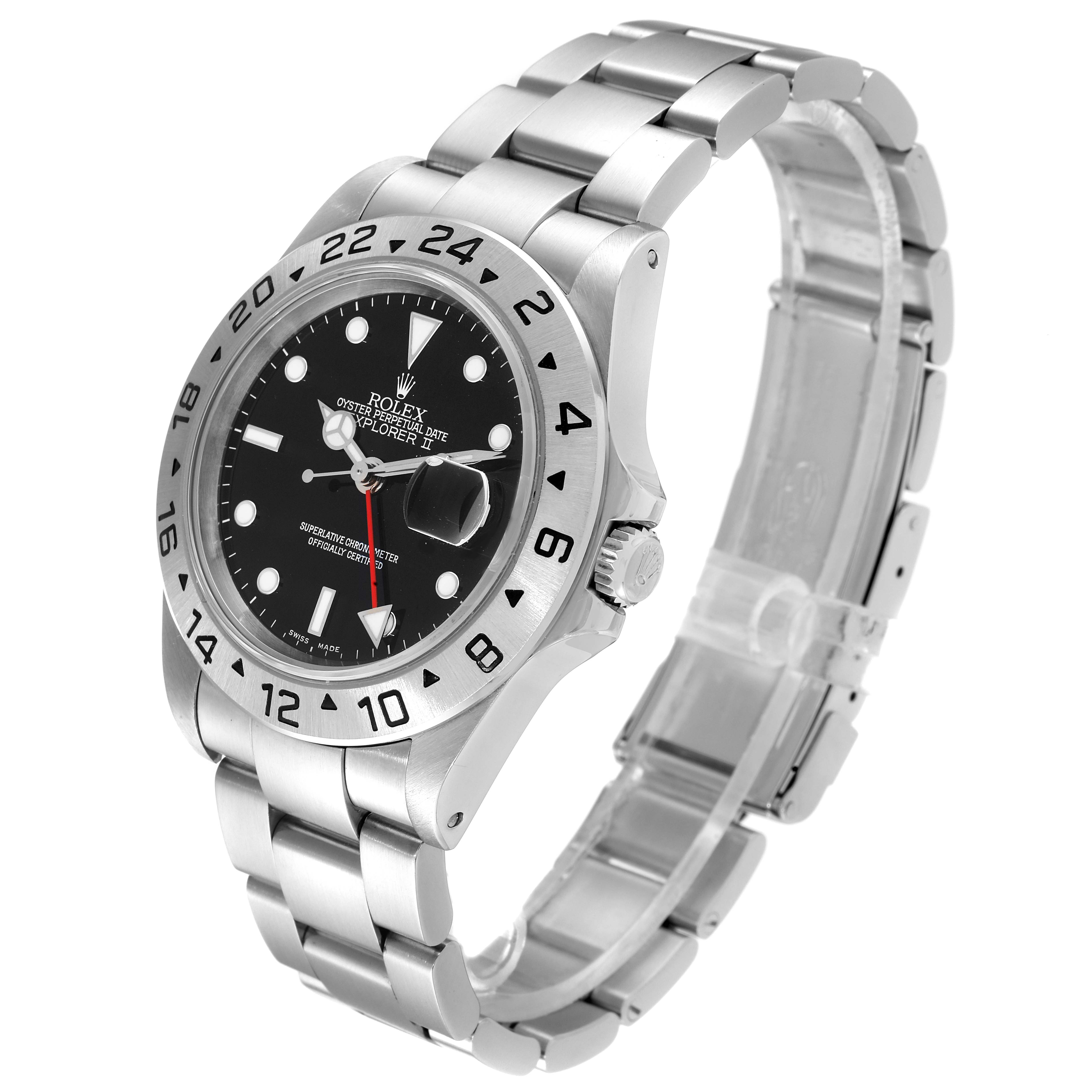 The image shows an angled view of a Rolex Explorer 16570 Men
s Stainless Steel Black Dial 16570 Men
s Stainless Steel Black Dial watch, displaying its bezel, dial, crown, and bracelet.