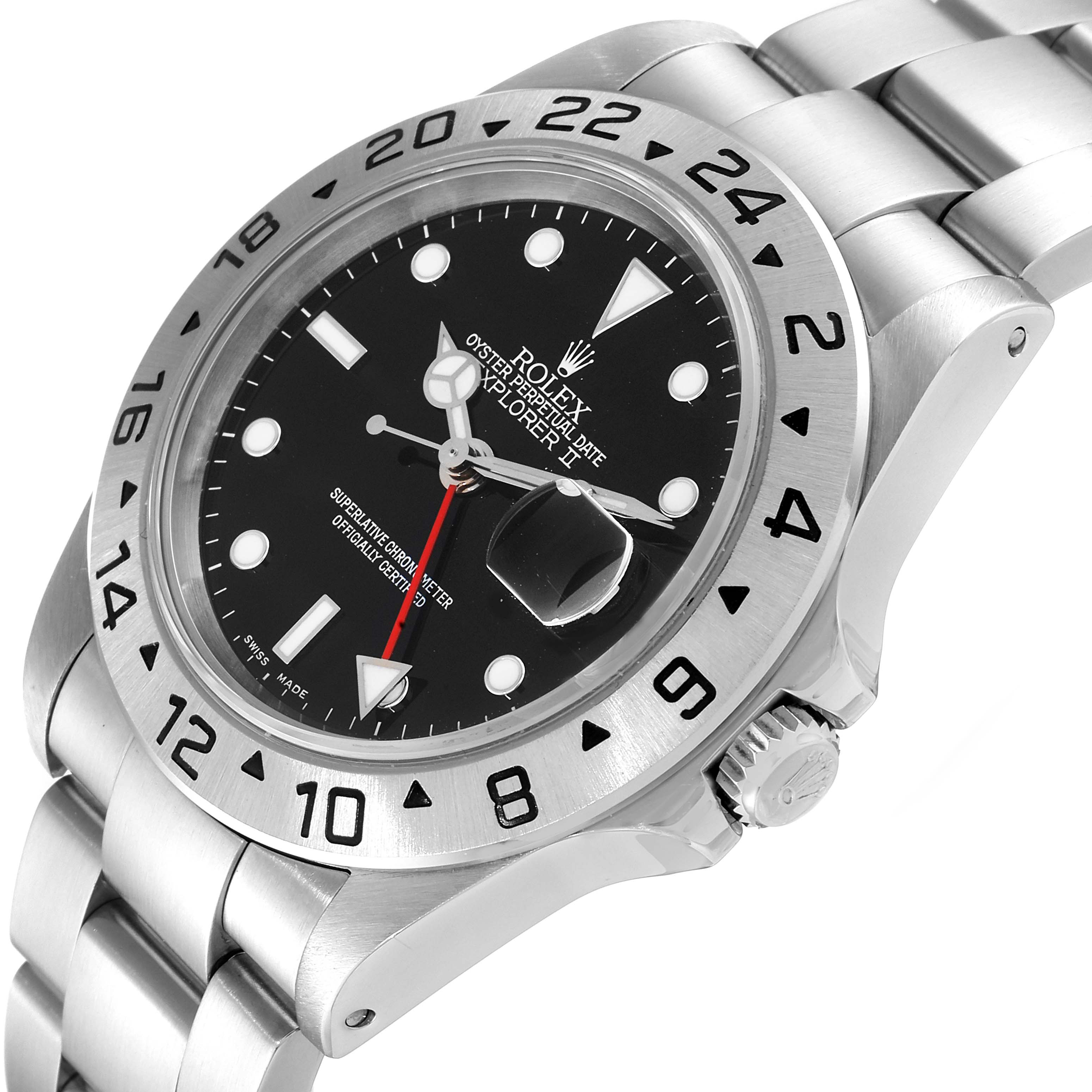 This angled shot of the Rolex Explorer 16570 Men
s Stainless Steel Black Dial 16570 Men
s Stainless Steel Black Dial model shows the face, bezel, crown, and bracelet.