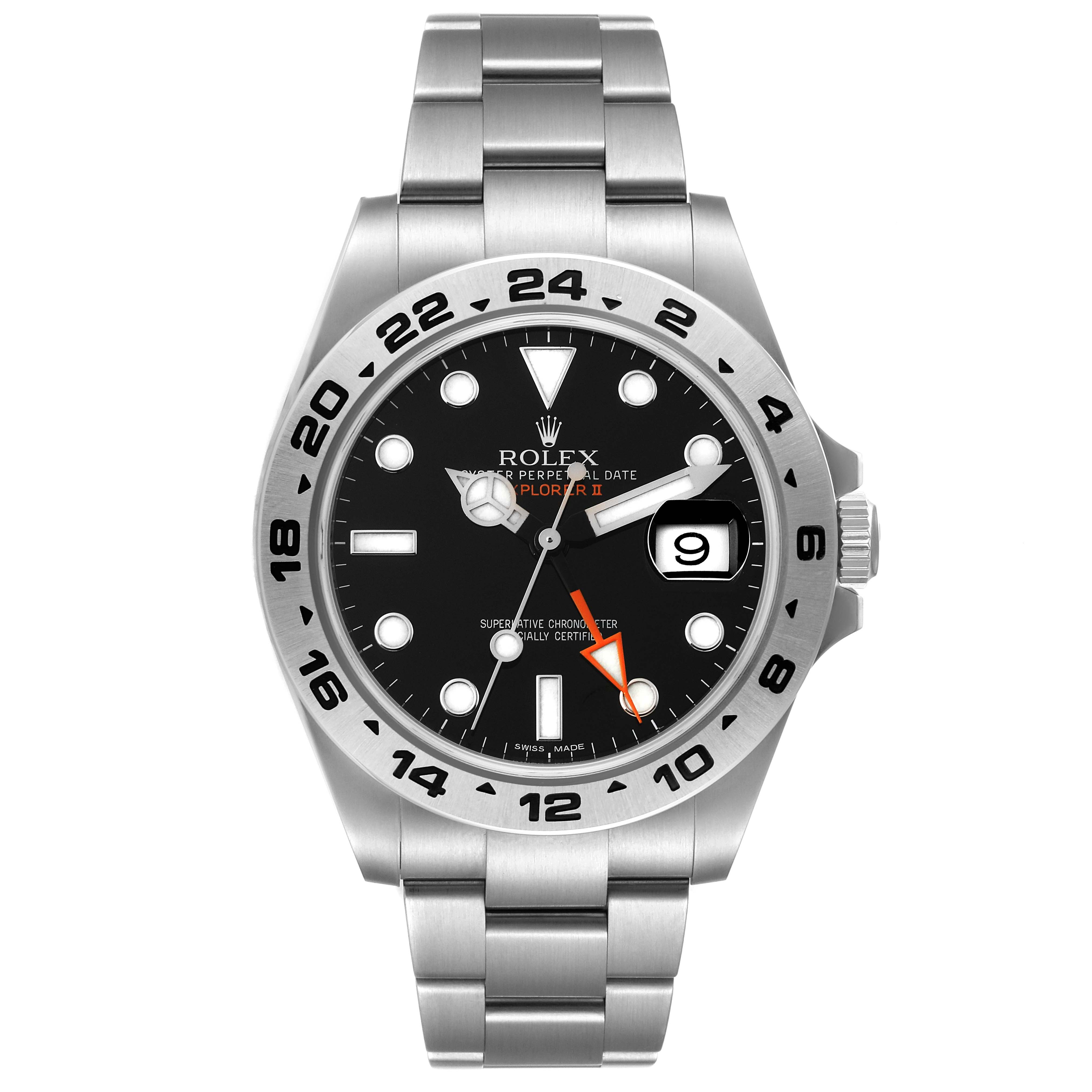 This image shows a front view of a Rolex Explorer 216570 Men's Stainless Steel Black Dial 216570 Men's Stainless Steel Black Dial watch, highlighting the dial, bezel, bracelet, crown, and date display.