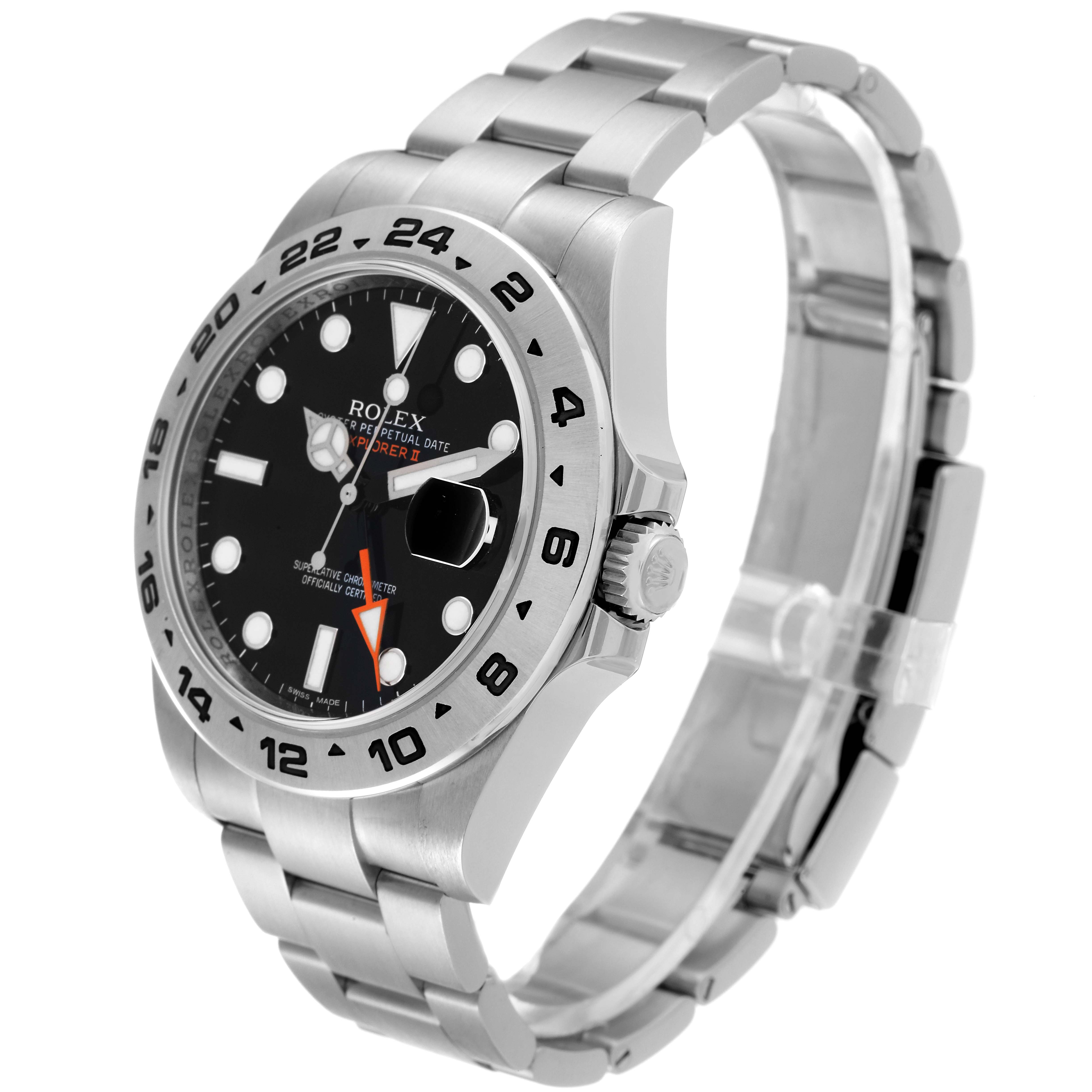 The Rolex Explorer 216570 Men's Stainless Steel Black Dial 216570 Men's Stainless Steel Black Dial watch is shown from a three-quarter angle, highlighting its bezel, dial, crown, and bracelet.
