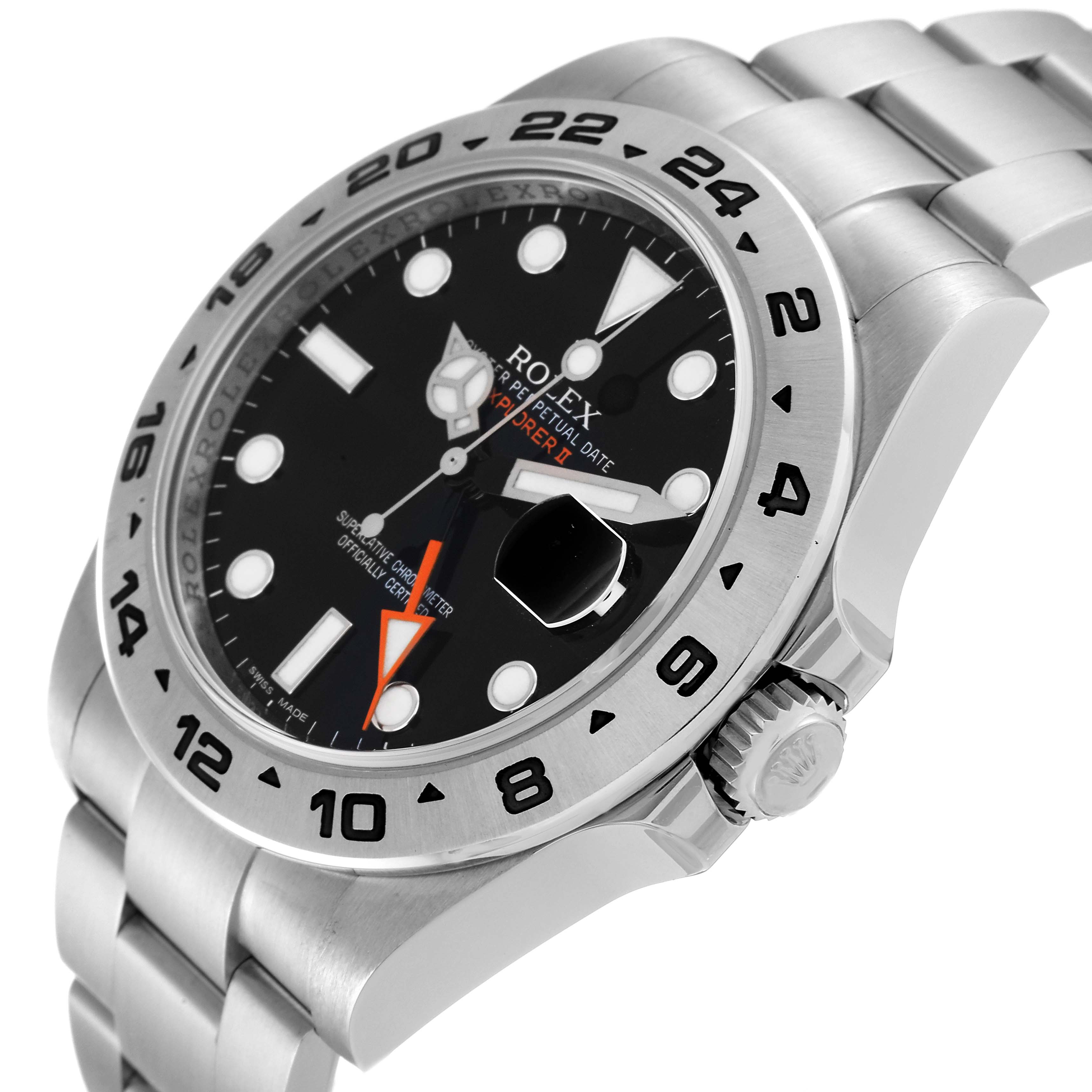 The image shows a side angle of the Rolex Explorer 216570 Men's Stainless Steel Black Dial 216570 Men's Stainless Steel Black Dial watch, highlighting its dial, bezel, crown, and bracelet.