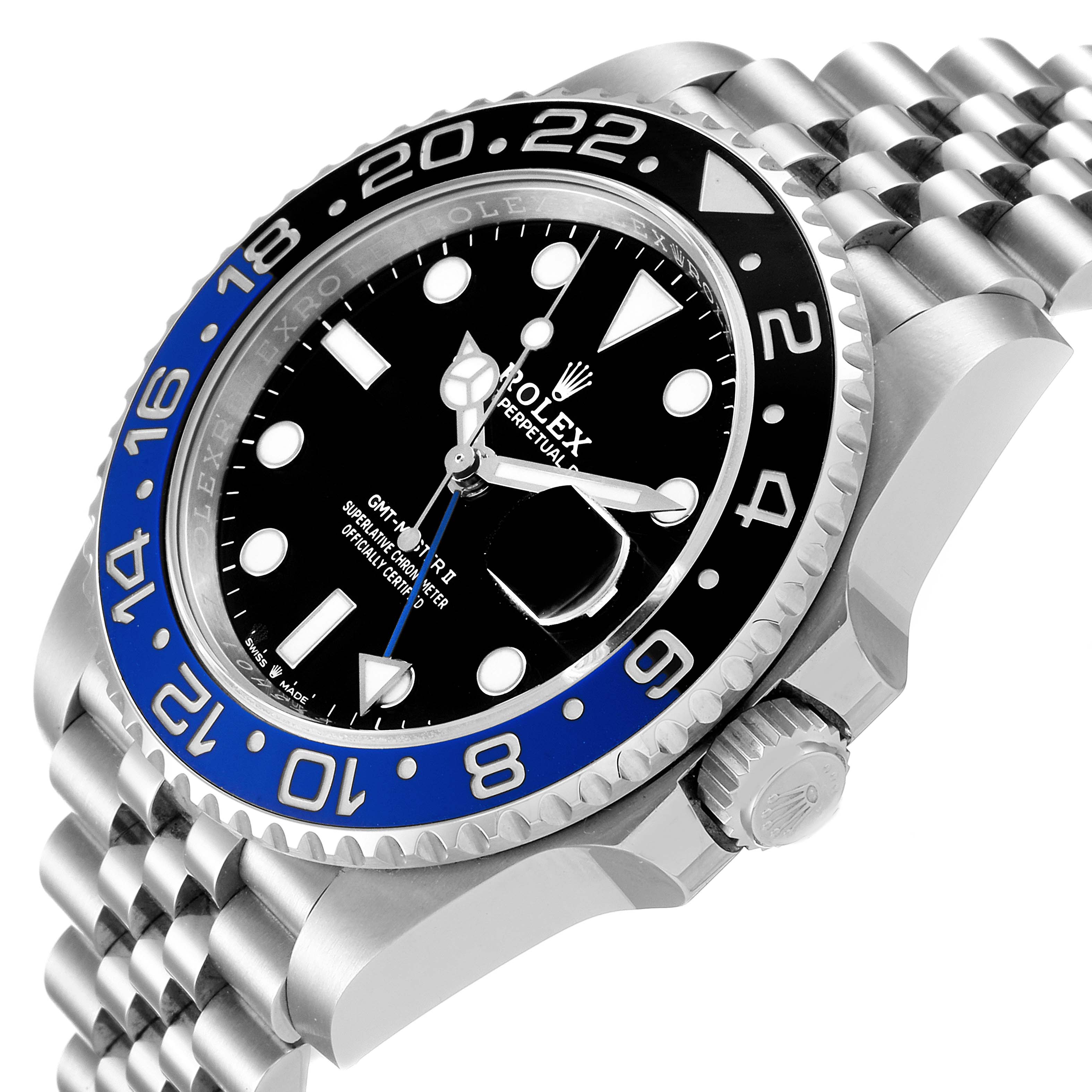 The Rolex GMT-Master 126710 Men
s Stainless Steel Black Dial 126710 Men
s Stainless Steel Black Dial watch is shown at a slight angle, displaying its face, bezel, crown, and part of the bracelet.
