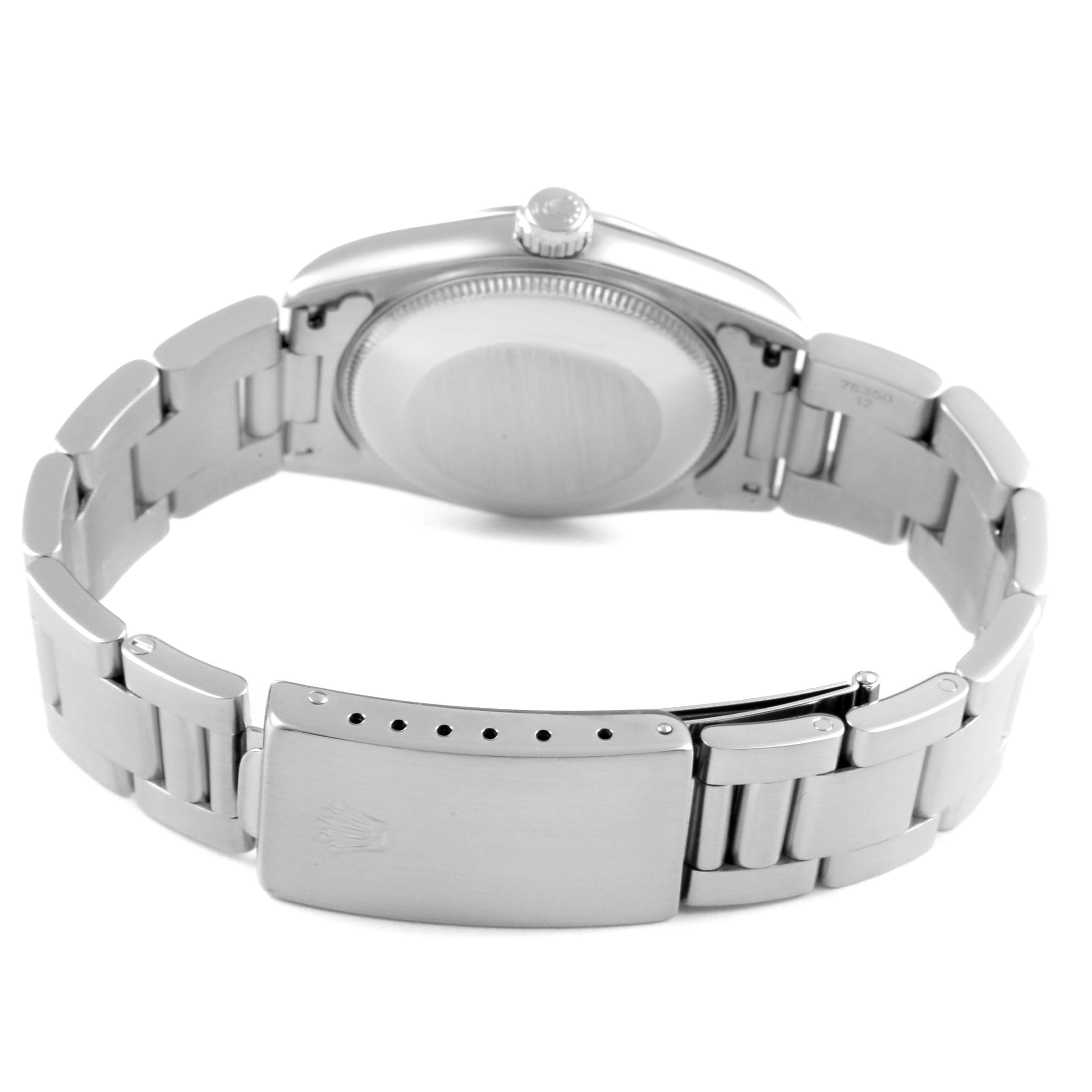 This image shows the back view and clasp of a Mid-Size Rolex watch.