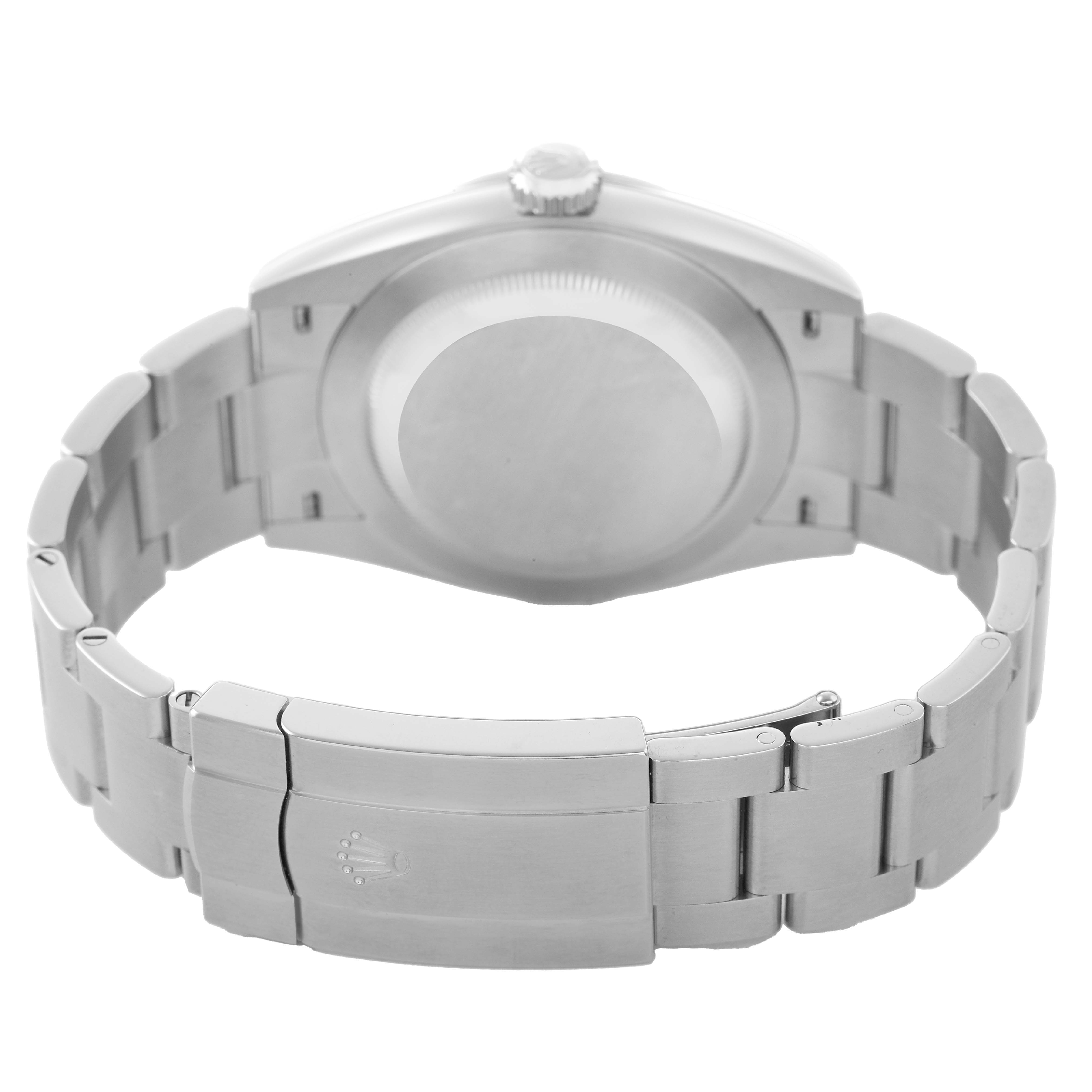 The image shows the back case, bracelet, and clasp of a Rolex Oyster Perpetual 134300 Men's Stainless Steel Green Dial watch from a rear angle.