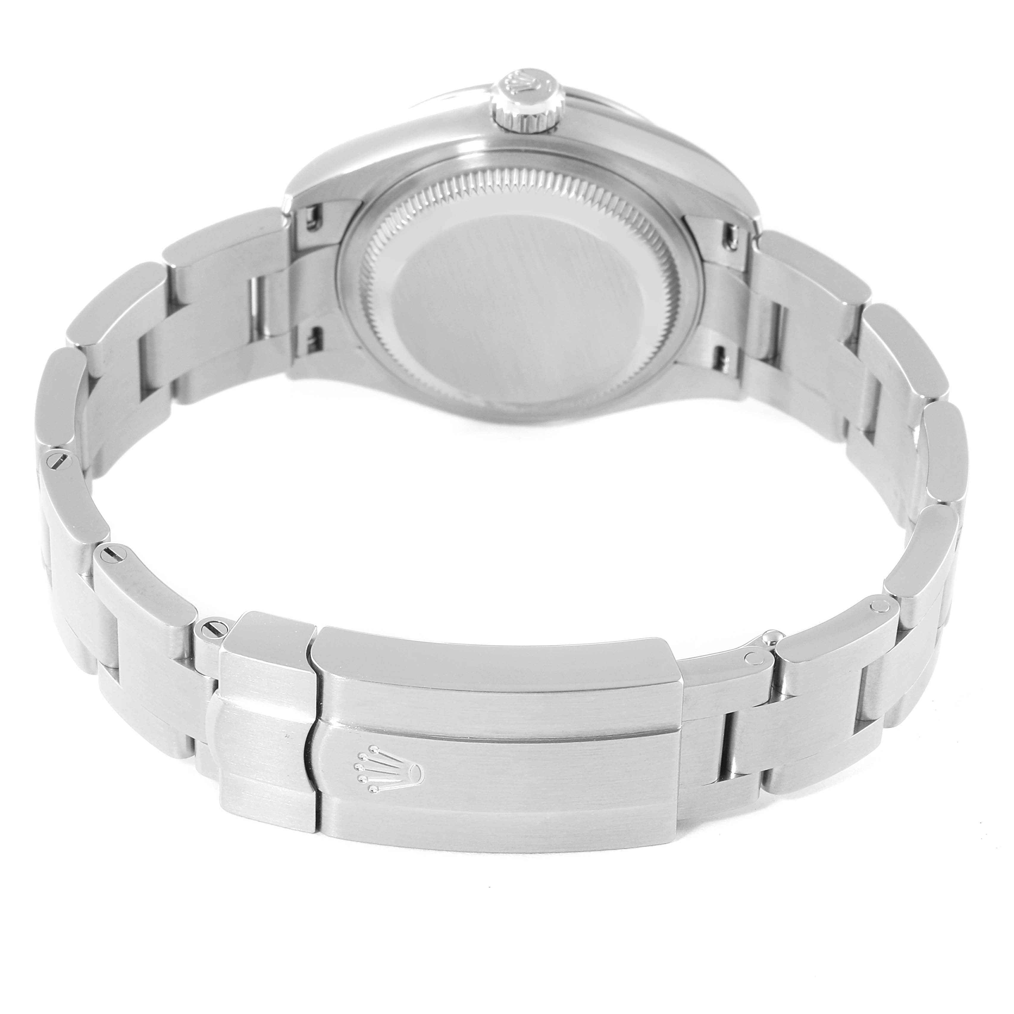 The image shows the back view of a Rolex Oyster Perpetual 276200 Women's Stainless Steel Blue Dial 276200 Women's Stainless Steel Blue Dial watch, displaying the bracelet and clasp.