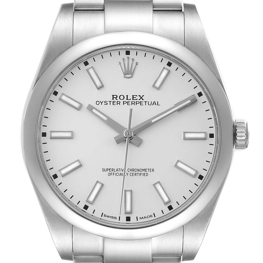 Rolex Oyster Perpetual Silver Dial Steel Mens Watch 114300 Box Card SwissWatchExpo