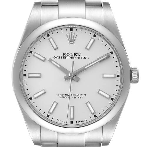 Photo of Rolex Oyster Perpetual Silver Dial Steel Mens Watch 114300 Box Card