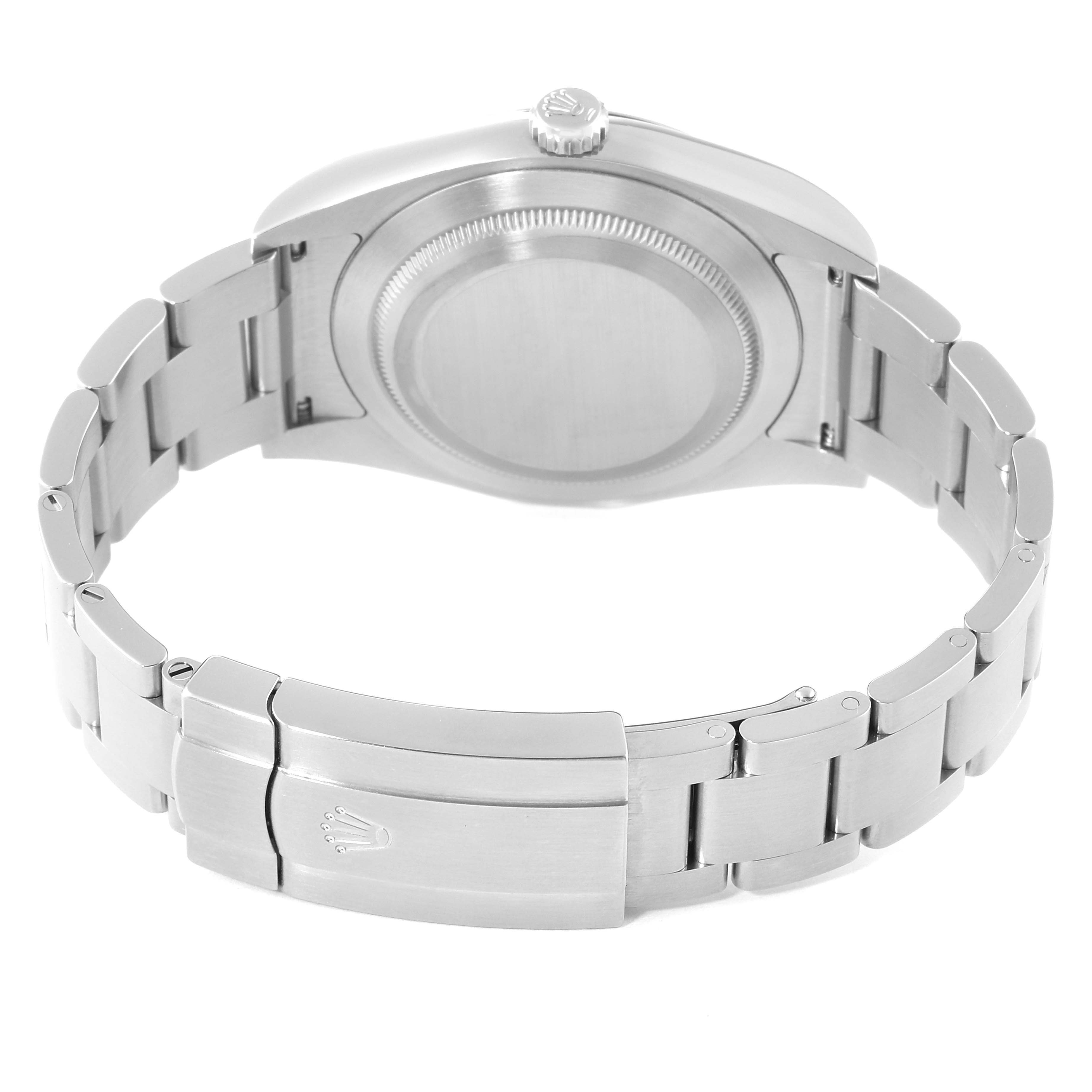 The image shows the back case and bracelet of a Rolex Oyster Perpetual 114300 Men's Stainless Steel Silver Dial 114300 Men's Stainless Steel Silver Dial watch from a rear angle.