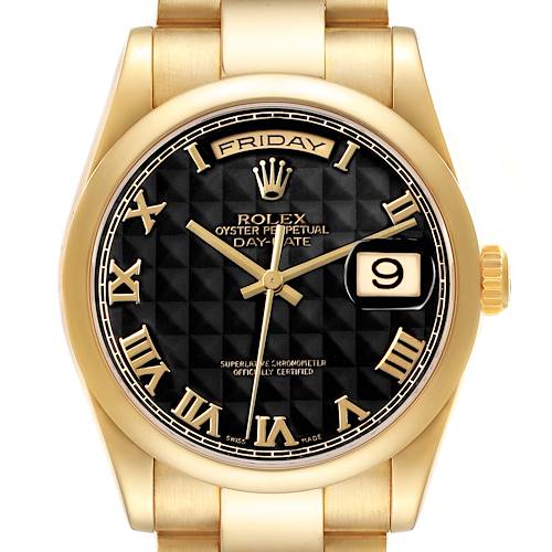 Photo of Rolex President Day Date Yellow Gold Black Pyramid Dial Watch 118208