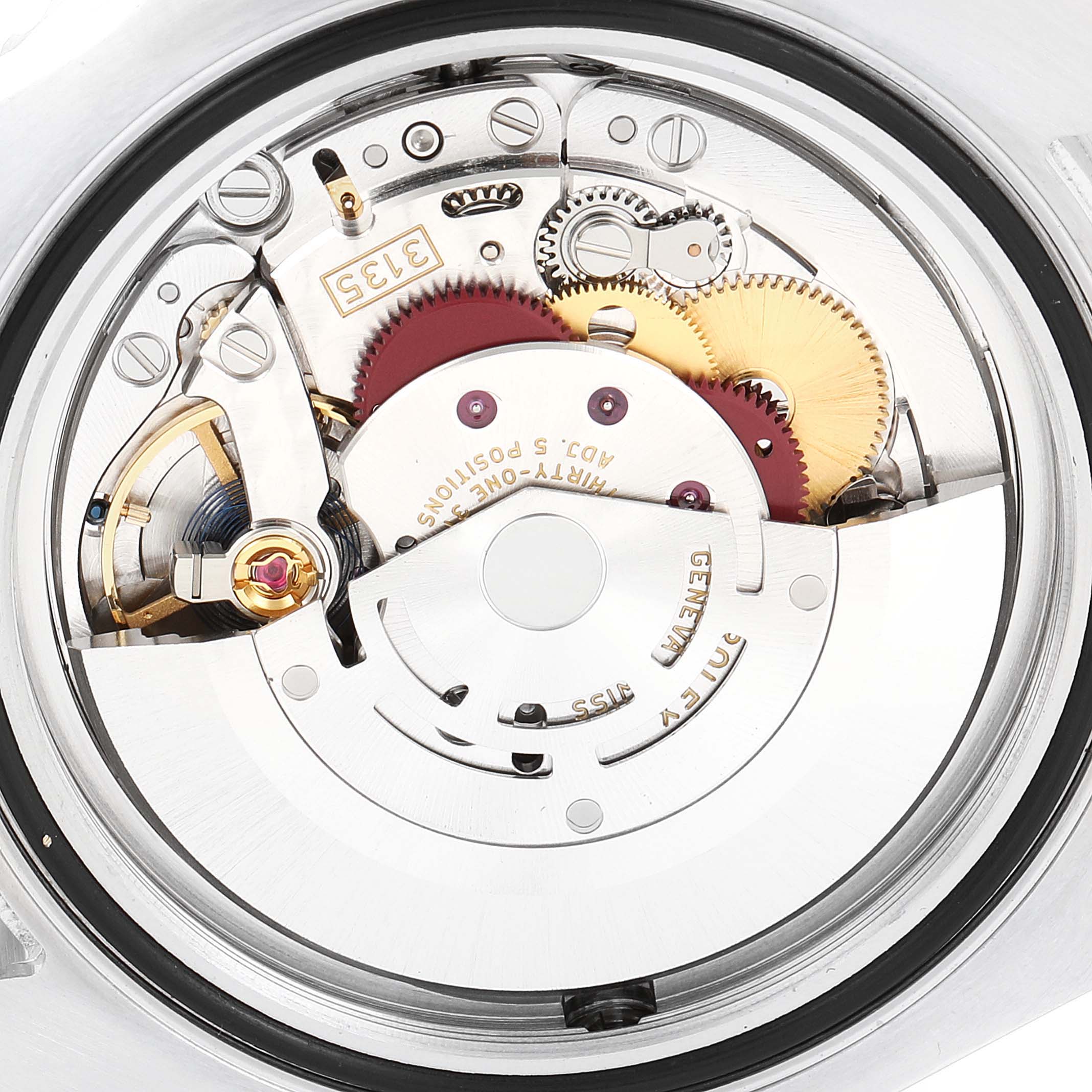 The image shows a close-up of the Rolex Sea-Dweller 116600 Men's Stainless Steel Black Dial 116600 Men's Stainless Steel Black Dial watch movement from the back, highlighting the gears and mechanisms.