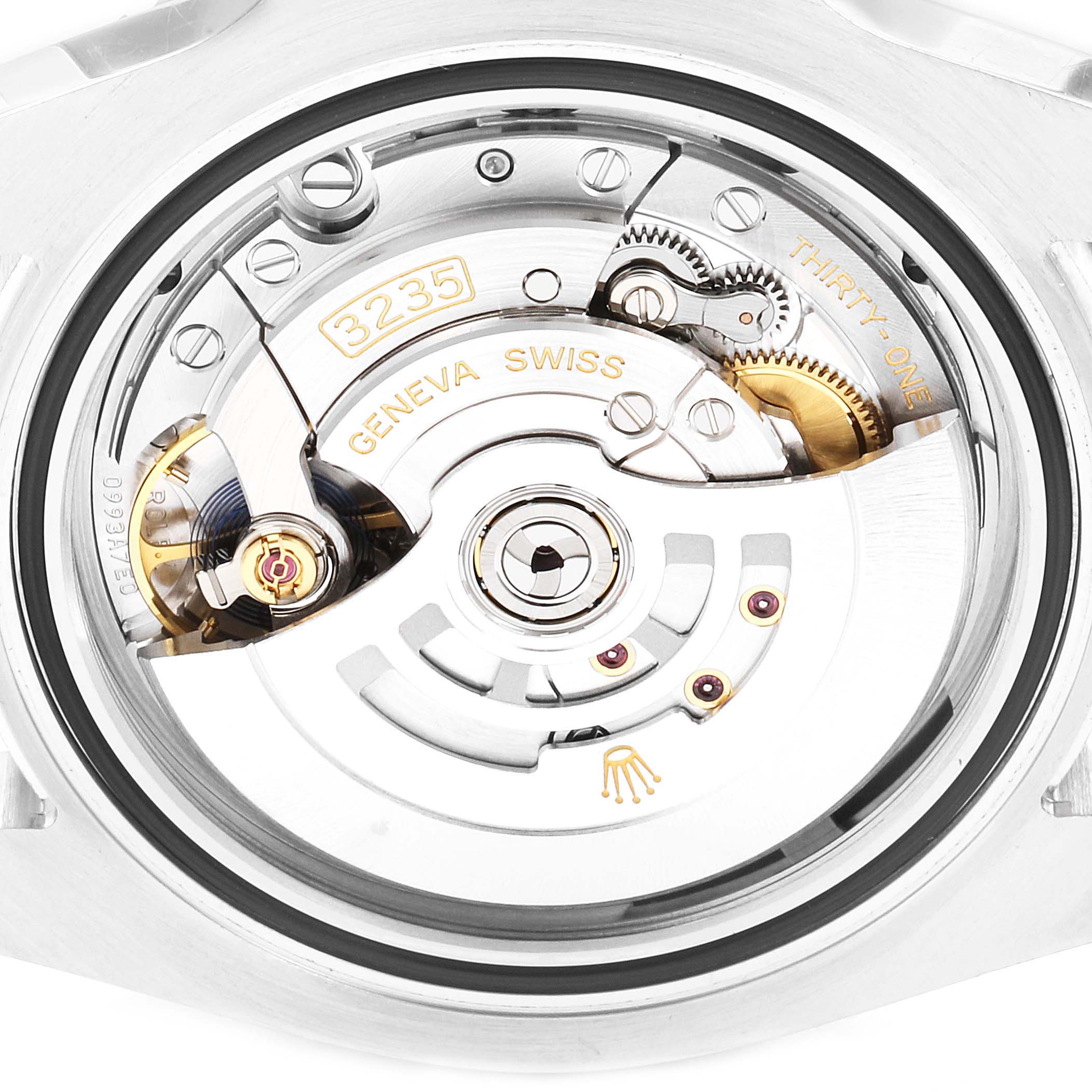 This image shows the internal mechanism of a Rolex Submariner 126610LV Men's Stainless Steel Black Dial 126610LV Men's Stainless Steel Black Dial watch, viewed from the back.