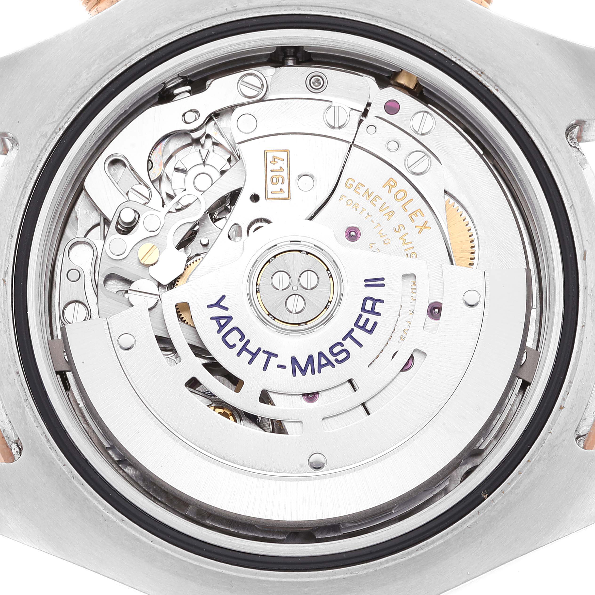 The image shows the internal mechanism of a Rolex Yacht-Master 116681 Men's Steel and Gold (two tone) White Dial 116681 Men's Steel and Gold (two tone) White Dial II watch, viewed from the back.