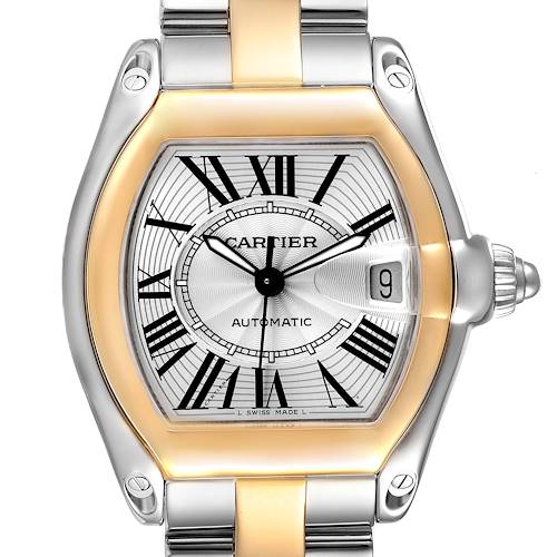 Photo of Cartier Roadster Yellow Gold Steel Silver Dial Mens Watch W62031Y4
