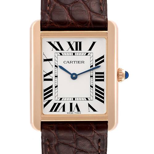 Photo of Cartier Tank Solo Large Rose Gold Steel Brown Strap Mens Watch W5200025 Papers