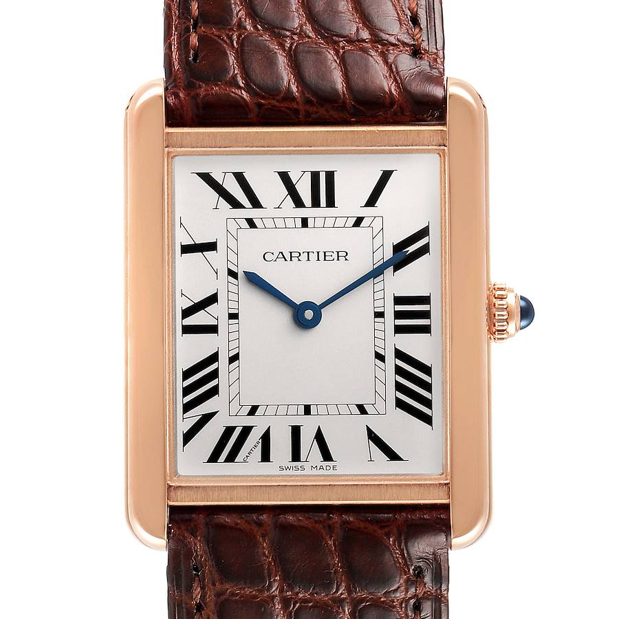 Cartier Tank Solo Rose Gold Steel Brown Strap Large Watch W5200025 Box Card SwissWatchExpo
