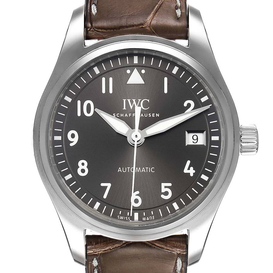 IWC Pilot Slate Dial Brown Strap Steel Unisex Watch IW324001 SwissWatchExpo