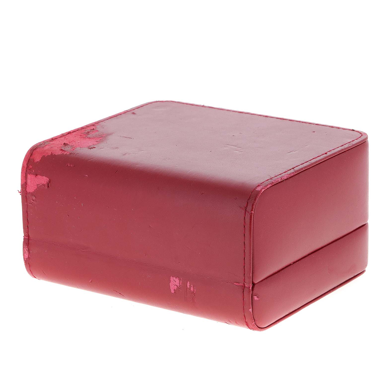 The image shows a red watch box for the Omega De Ville 431.13.41.22.02.001 Men's Stainless Steel Silver Dial 431.13.41.22.02.001 Men's Stainless Steel Silver Dial model, viewed from an angled side perspective.