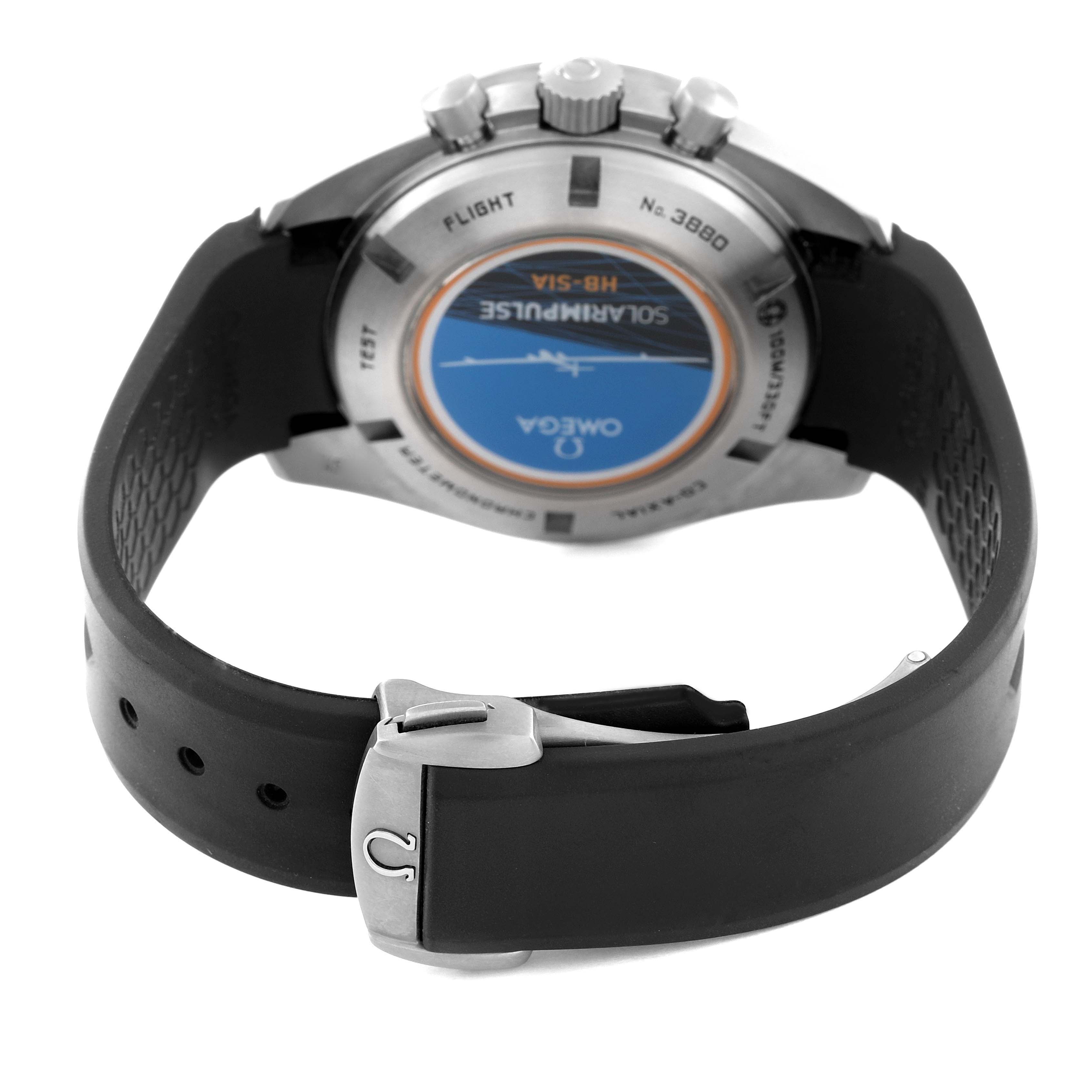 The image shows the back and strap of an Omega Speedmaster 321.92.44.52.01.001 Men's Titanium Black Dial 321.92.44.52.01.001 Men's Titanium Black Dial watch, highlighting the clasp and case back design.