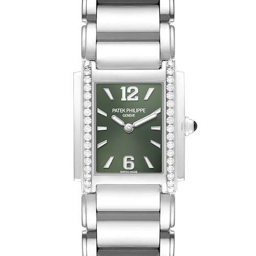 Photo of Patek Philippe Twenty-4 Steel Olive Dial Diamond Watch 4910 4910A Box Paper