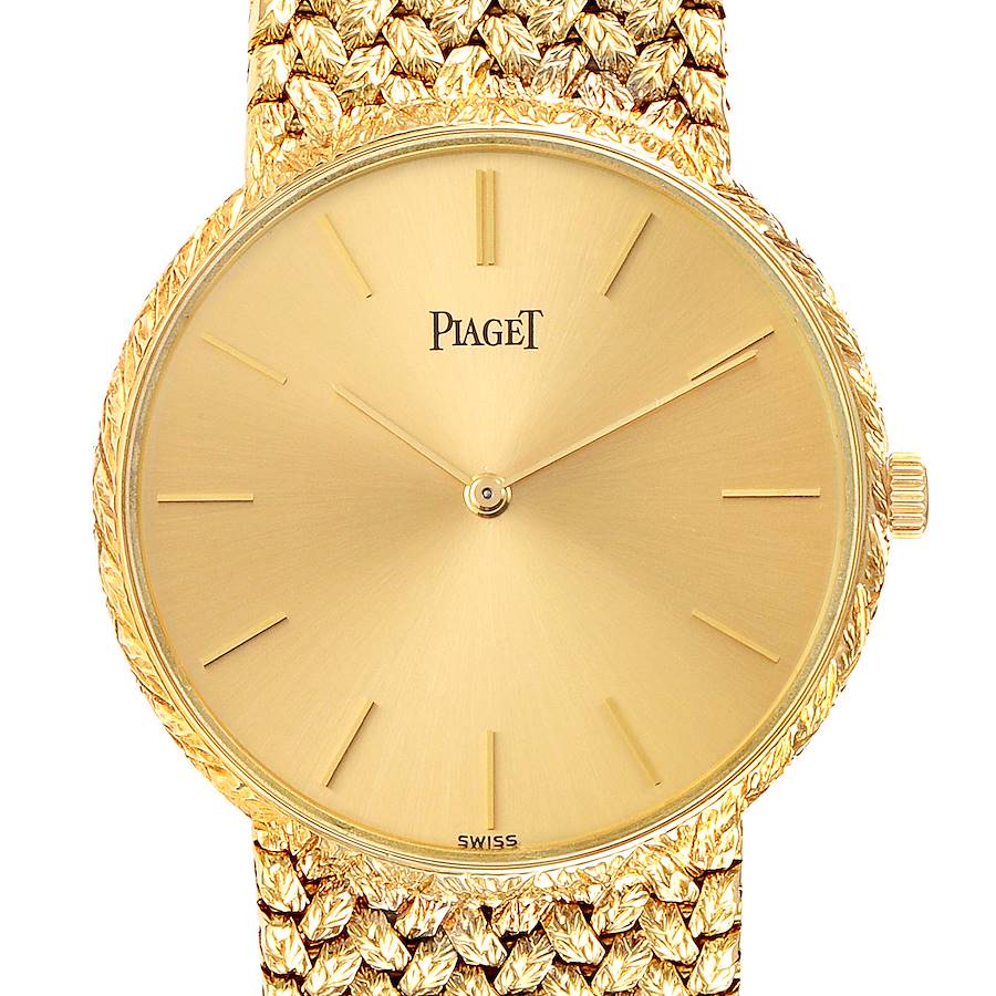 Piaget 18k Yellow Gold Champagne Dial Vintage Mens Watch 9065 SwissWatchExpo