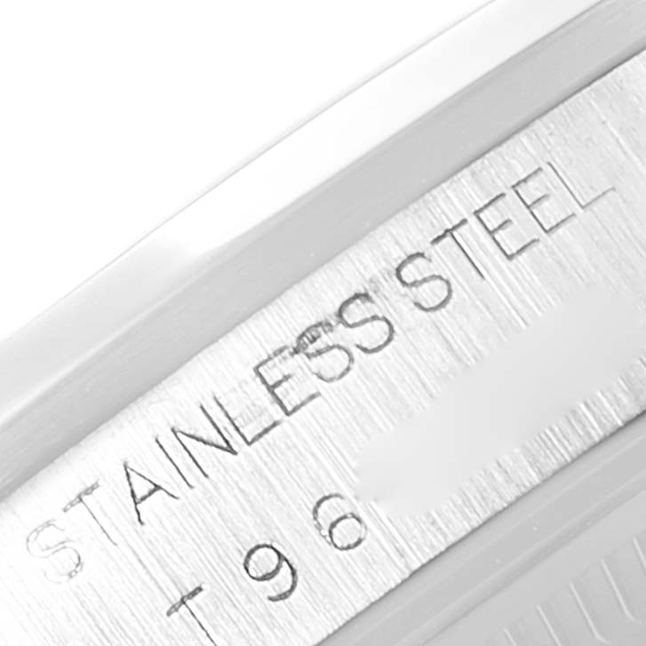 Close-up of the side of a Rolex Air-King 14000 Men's Stainless Steel Silver Dial 14000 Men's Stainless Steel Silver Dial watch, showing the "STAINLESS STEEL" engraving.