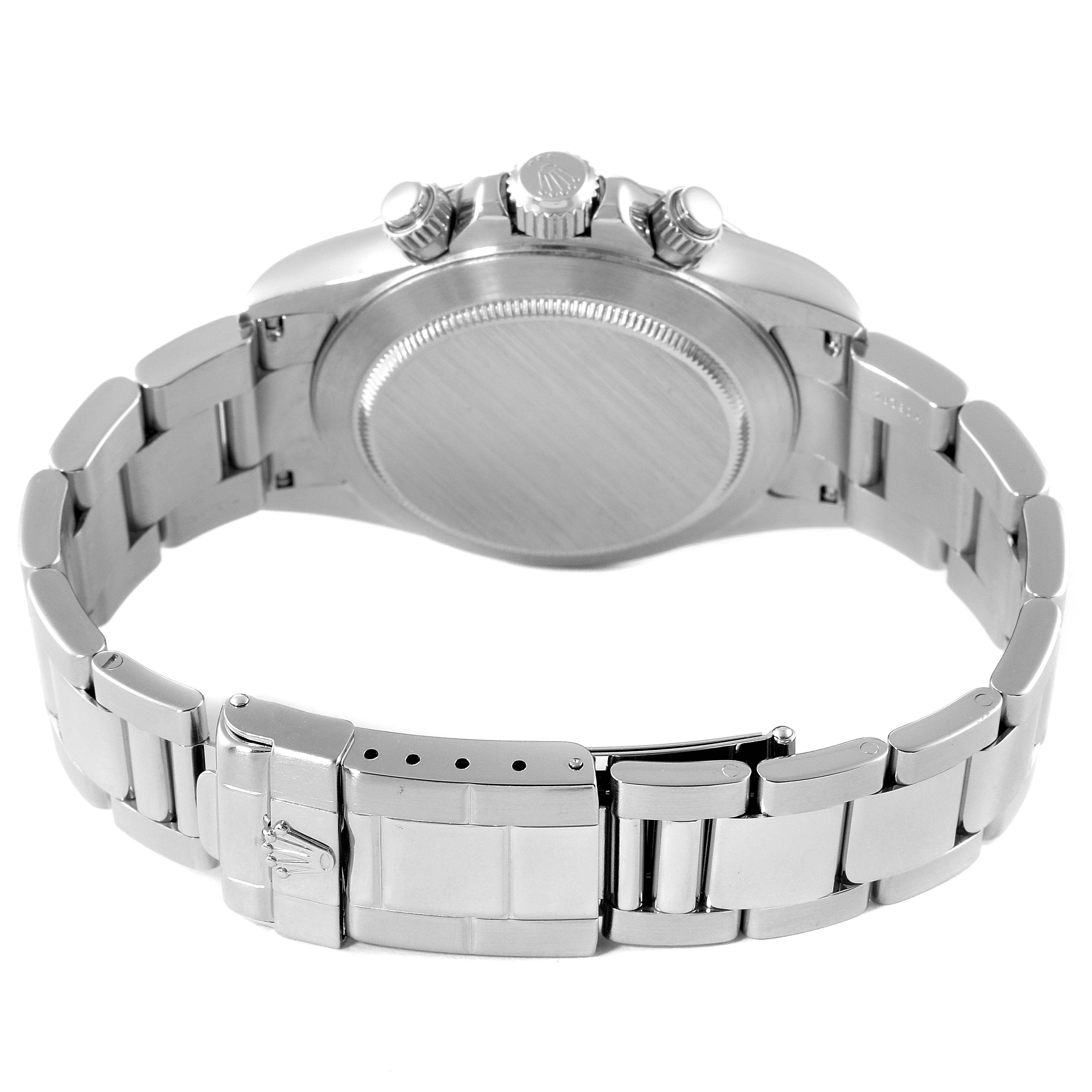 This image shows the case back, crown, and bracelet of a Rolex Daytona 16520 Men
s Stainless Steel Black Dial 16520 Men
s Stainless Steel Black Dial watch, viewed from the rear.