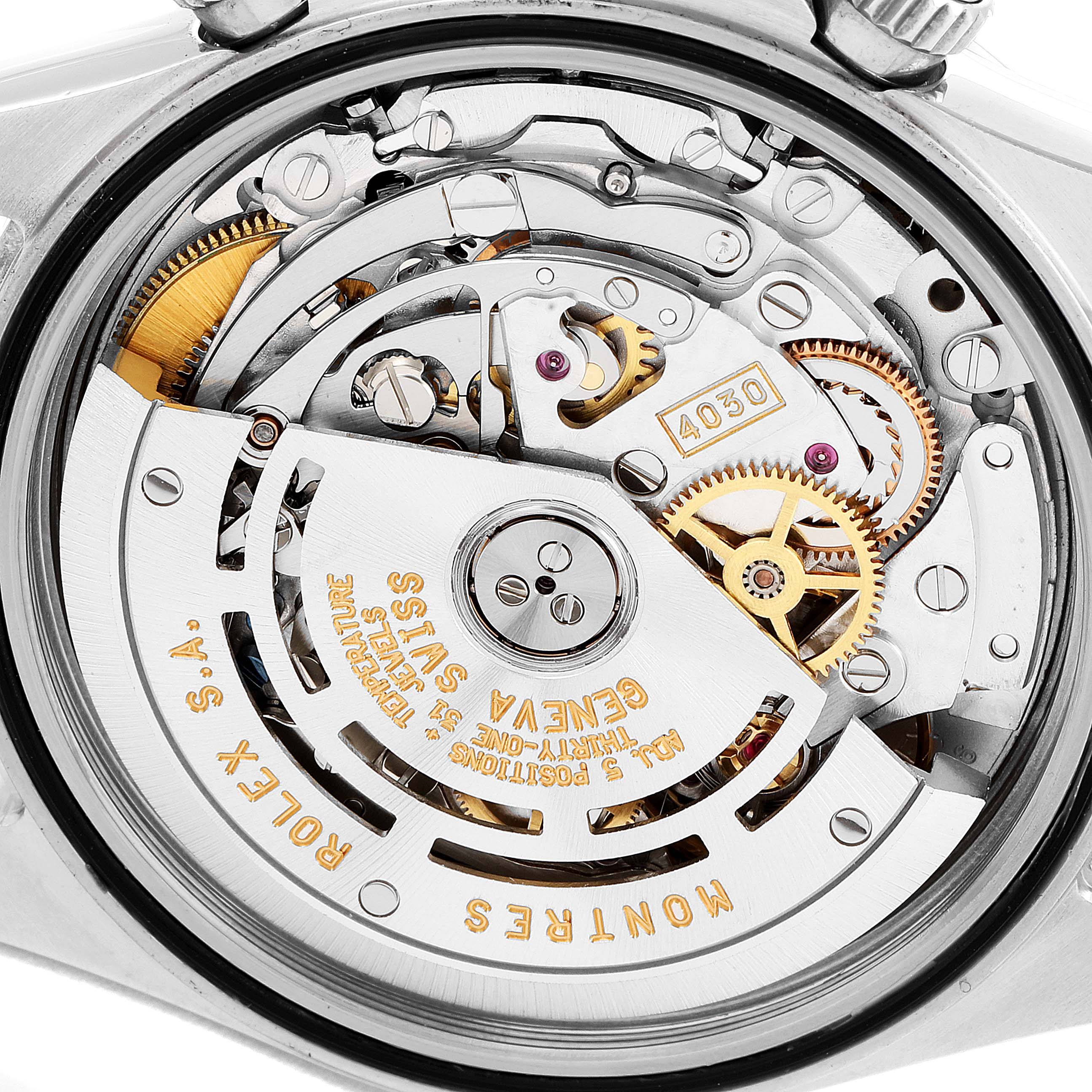 This is an image of the inner mechanical movement of a Rolex Daytona 16520 Men
s Stainless Steel Black Dial 16520 Men
s Stainless Steel Black Dial watch, shown from the back case angle.