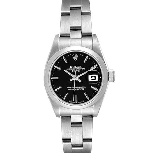 Photo of Rolex Date Black Dial Oyster Bracelet Steel Ladies Watch 69160