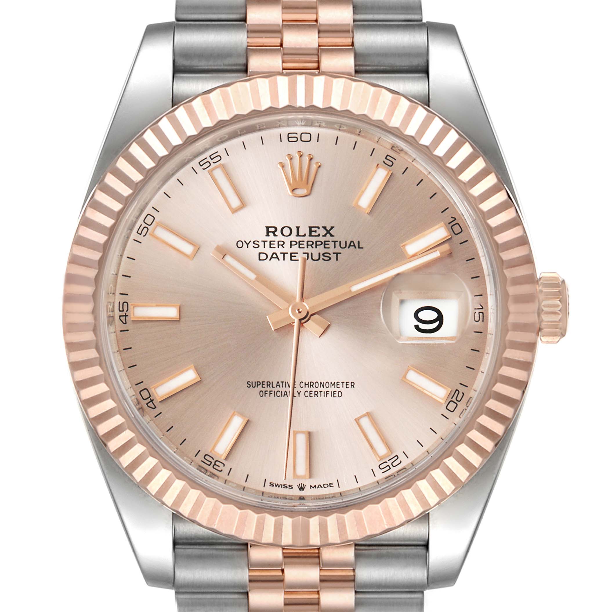 The image shows a close-up view of a Rolex Datejust 41 126331 Men's Steel and Gold (two tone) Beige Dial 126331 Men's Steel and Gold (two tone) Beige Dial watch, highlighting the dial, bezel, and part of the bracelet.