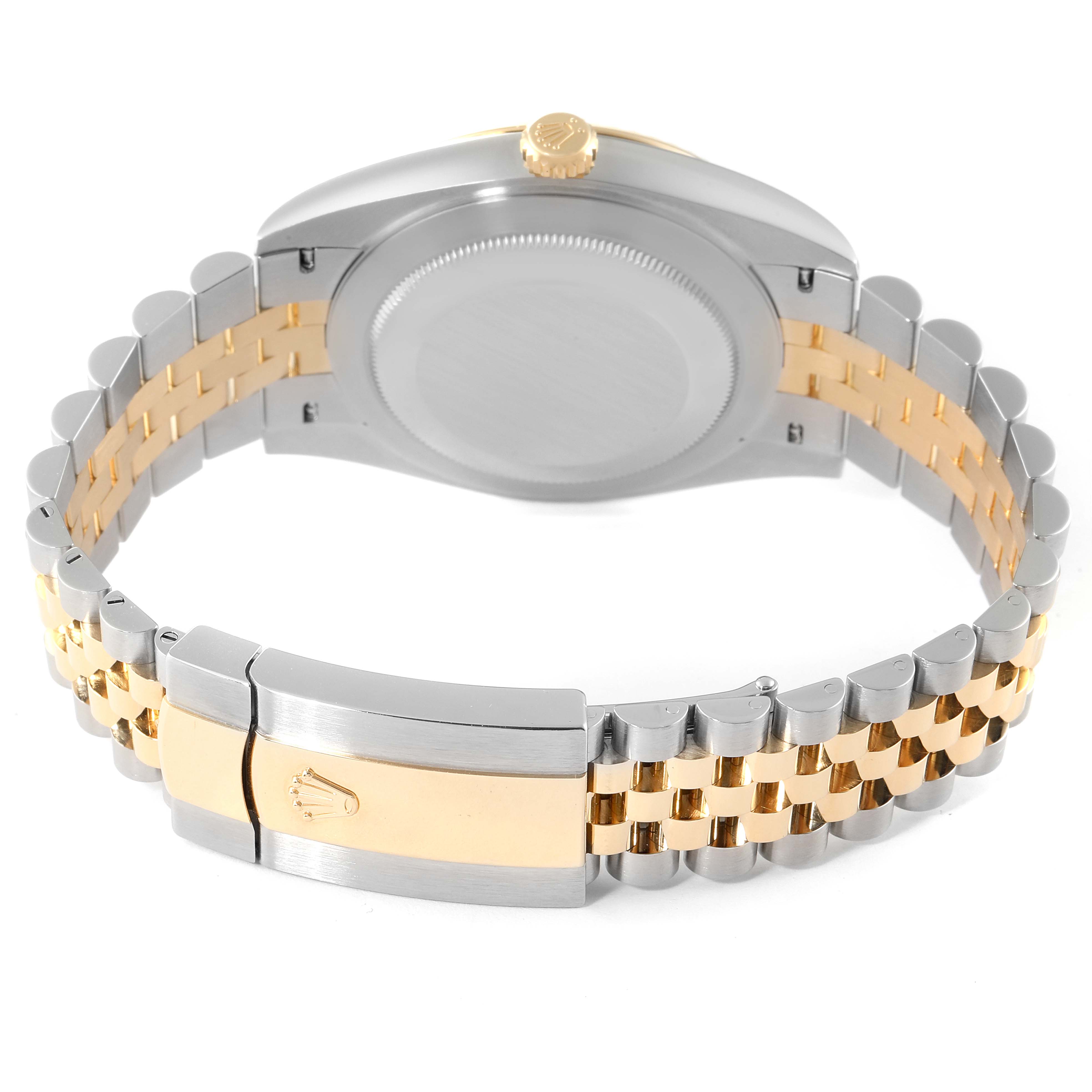The image shows the back case and bi-color bracelet of a Rolex Datejust 41 126333 Men's Steel and Gold (two tone) White Dial 126333 Men's Steel and Gold (two tone) White Dial model watch.